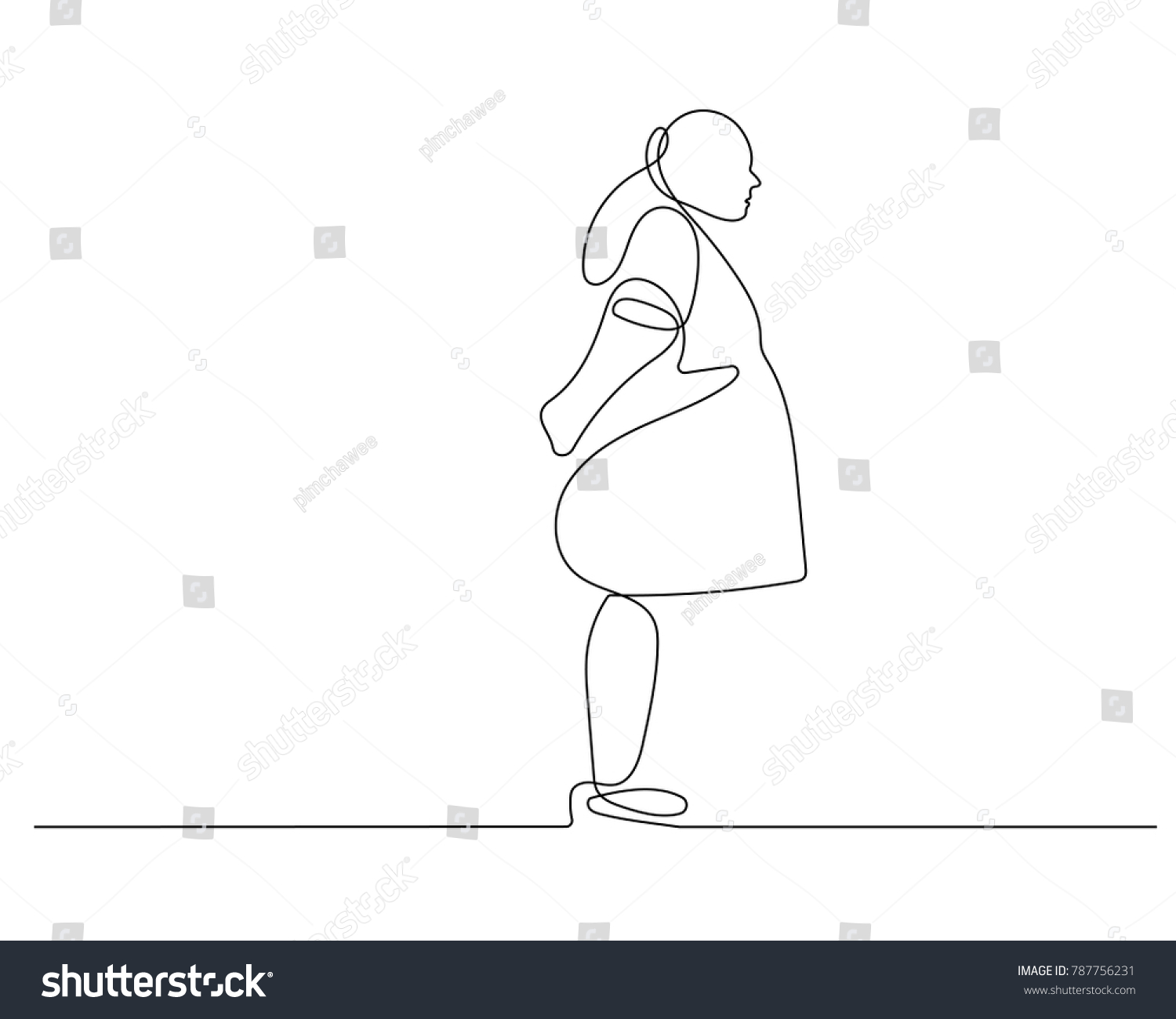 Continuous Line Drawing Fat Woman Stock Vector Royalty Free 787756231