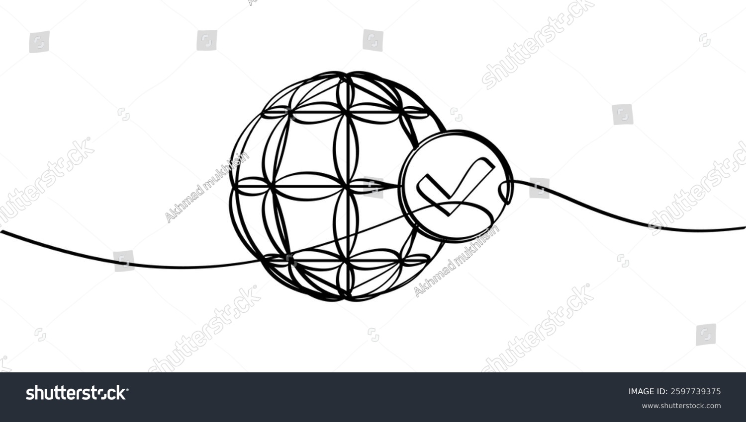 recommend clip art: continuous line drawing of globe symbol and check mark. abstract line art illustration