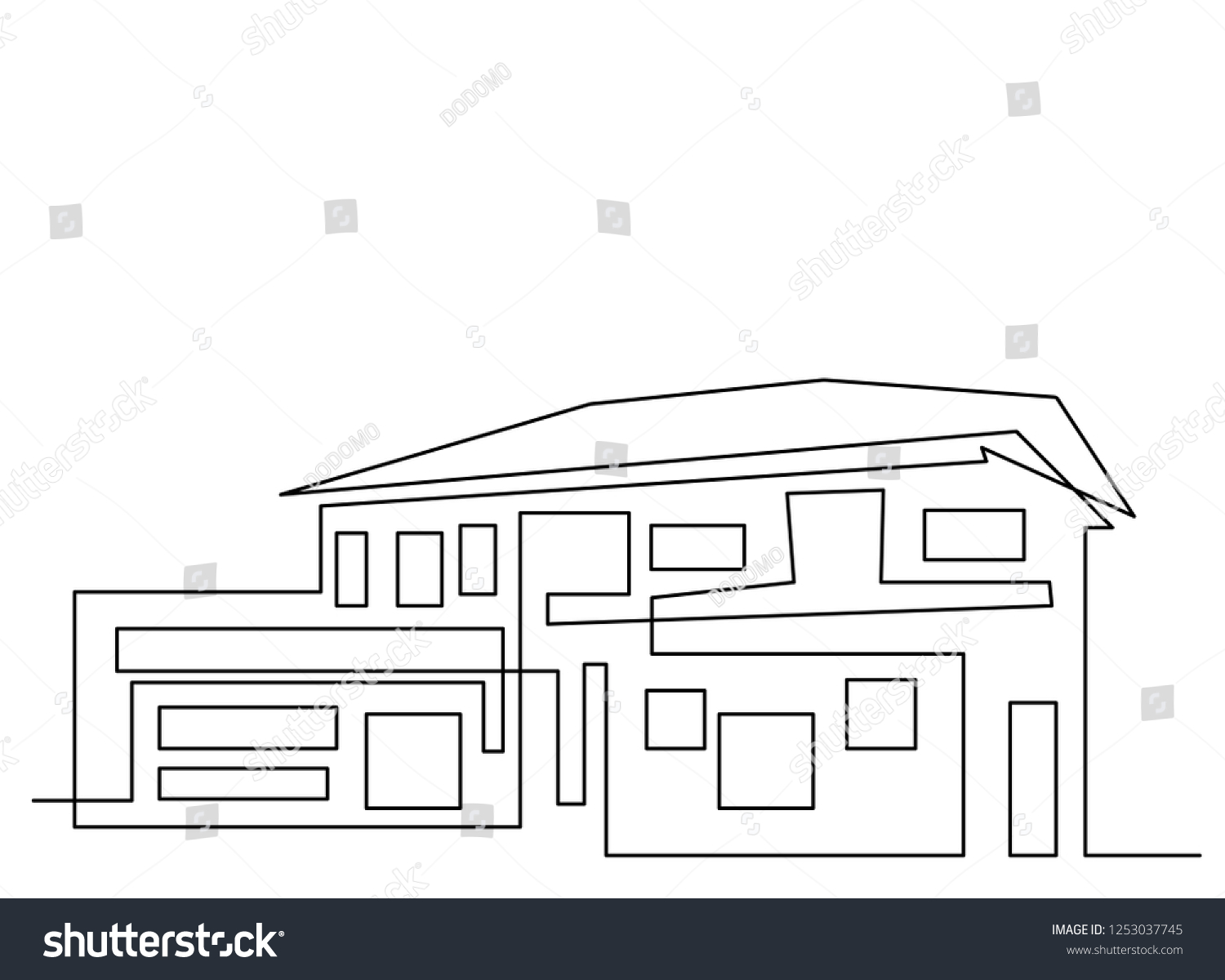 Continuous Line Drawing House Residential Building Stock Vector ...