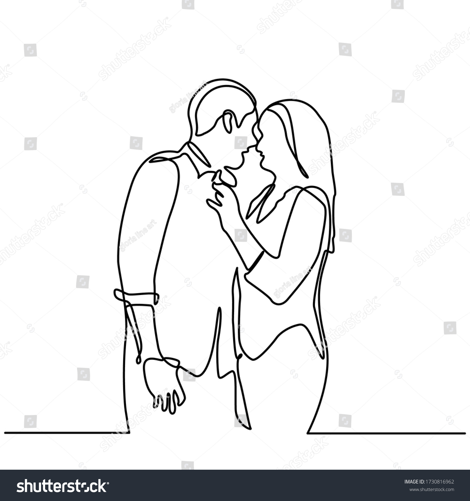 Continuous Line Drawing Loving Couple Embracing Stock Vector Royalty Free 1730816962 