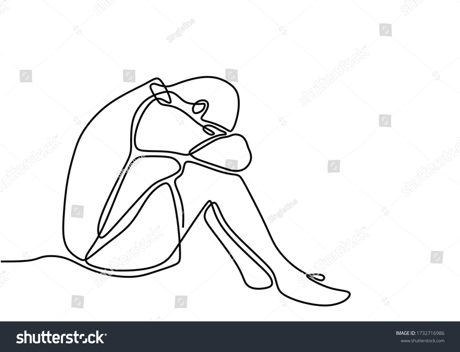 Continuous Line Drawing Man Depression Exhausted Stock Vector (royalty 