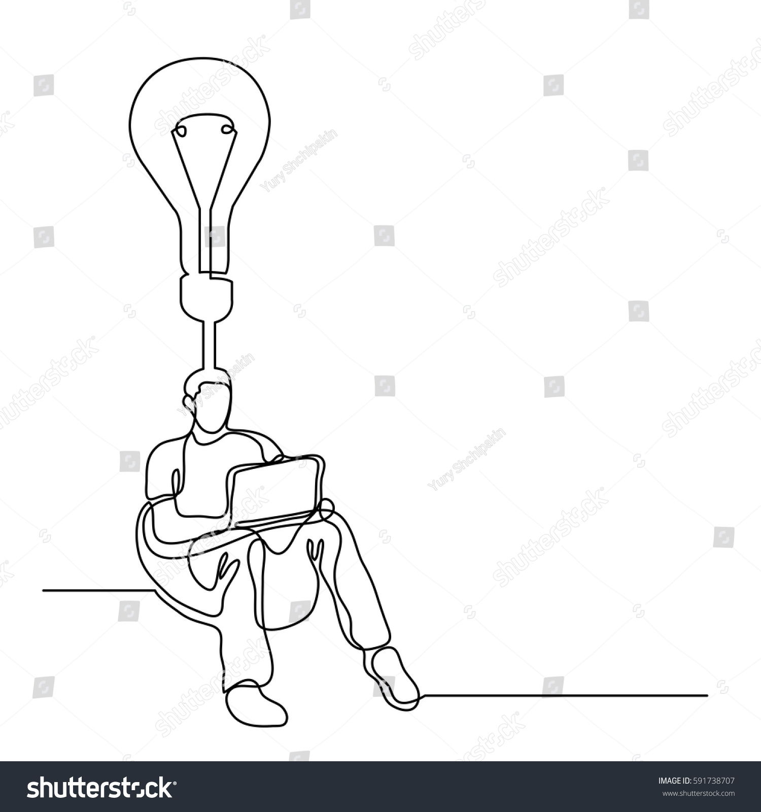 Continuous Line Drawing Man Sitting Laptop Stock Vector 591738707 ...