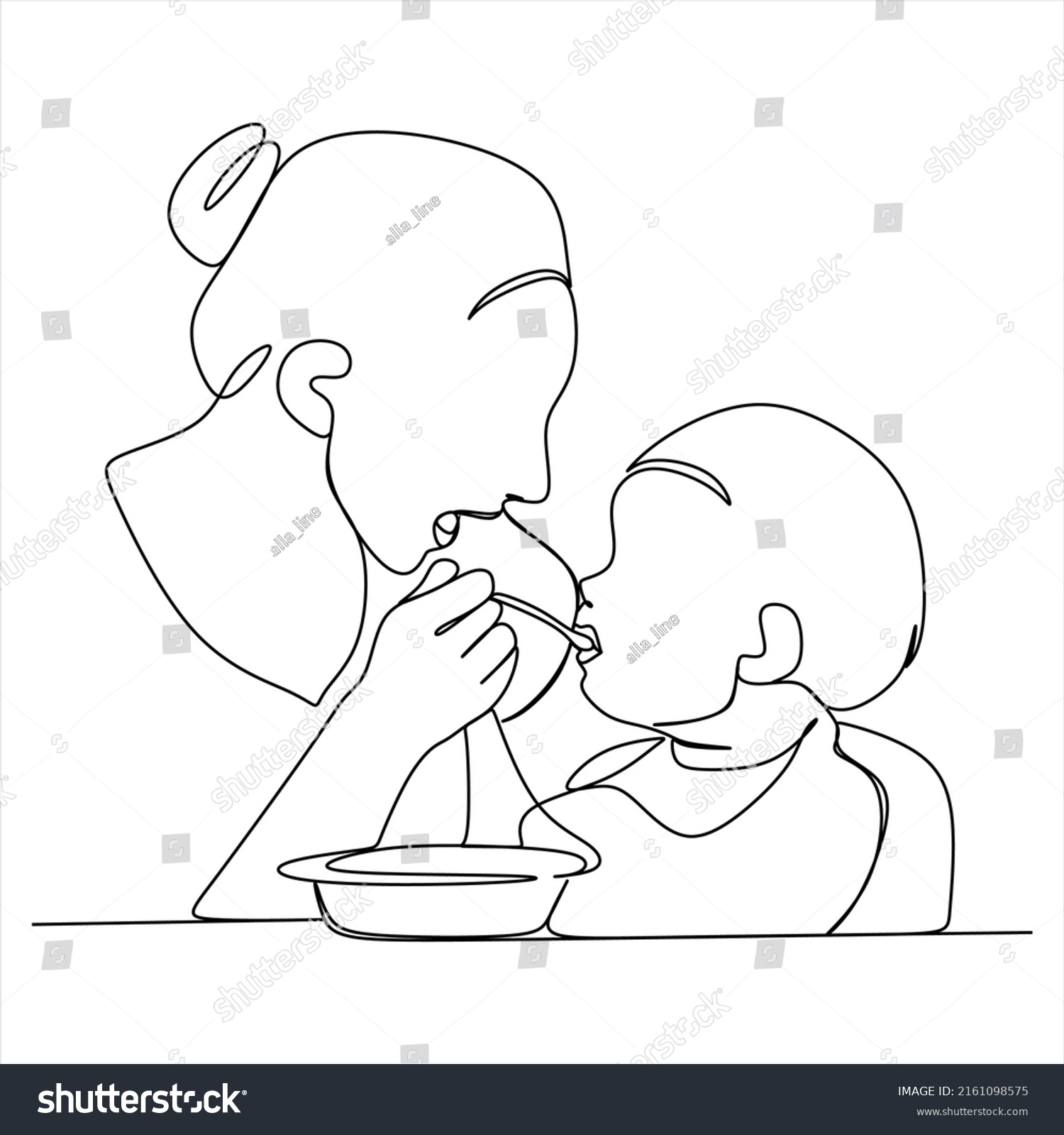 Continuous Line Drawing Mother Feeds Child Stock Vector (Royalty Free ...