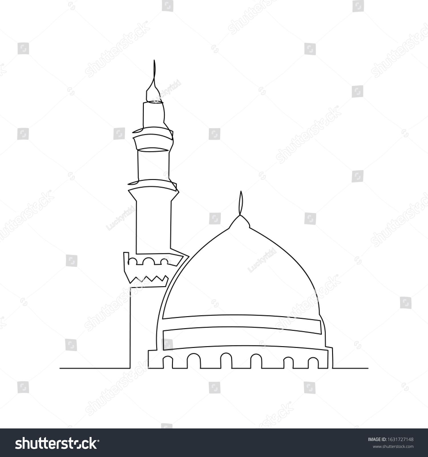 Continuous Line Drawing Muslim Mosque Can Stock Vector (Royalty Free ...