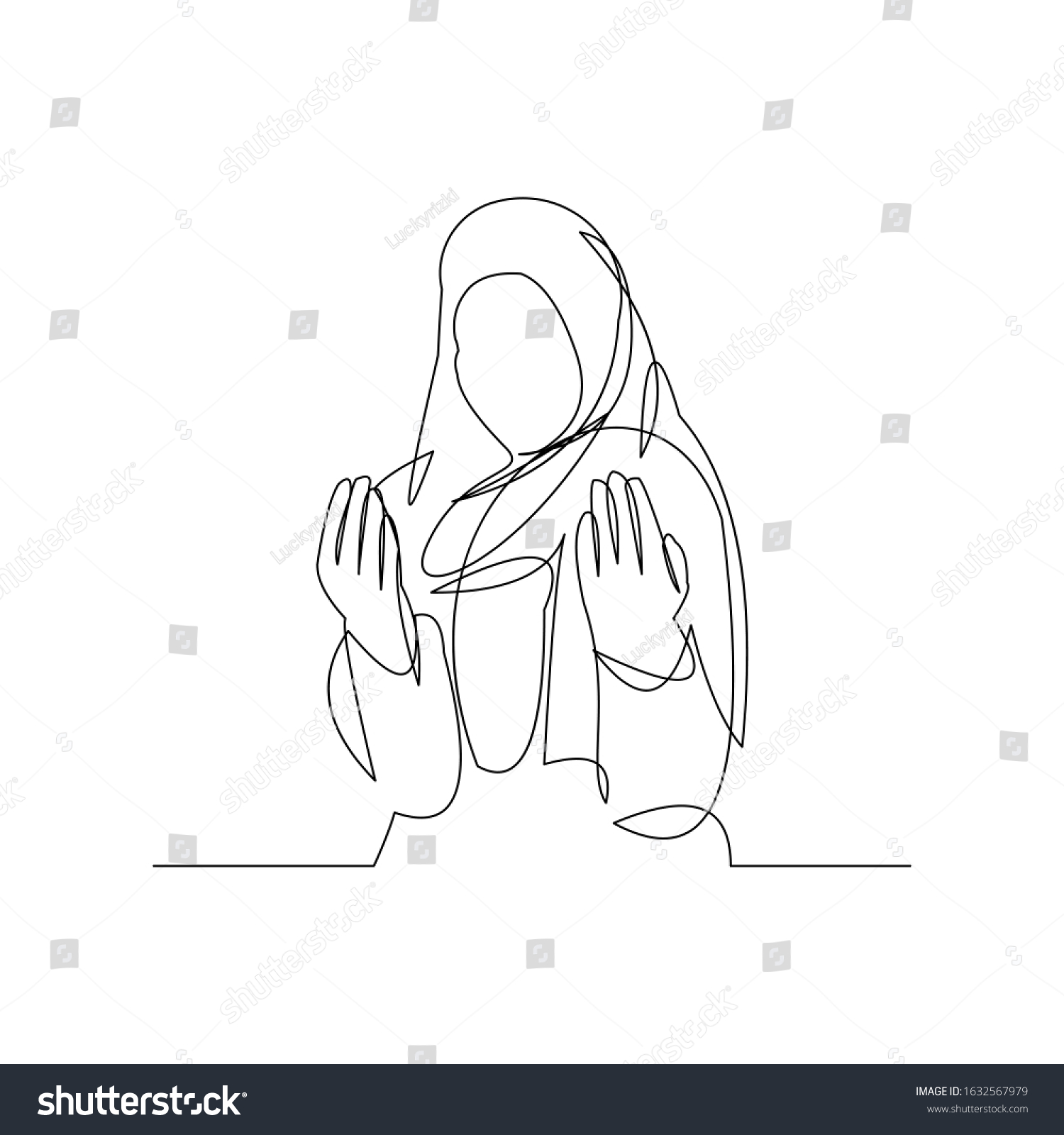 Continuous Line Drawing Muslim Women Pray Stock Vector (royalty Free 