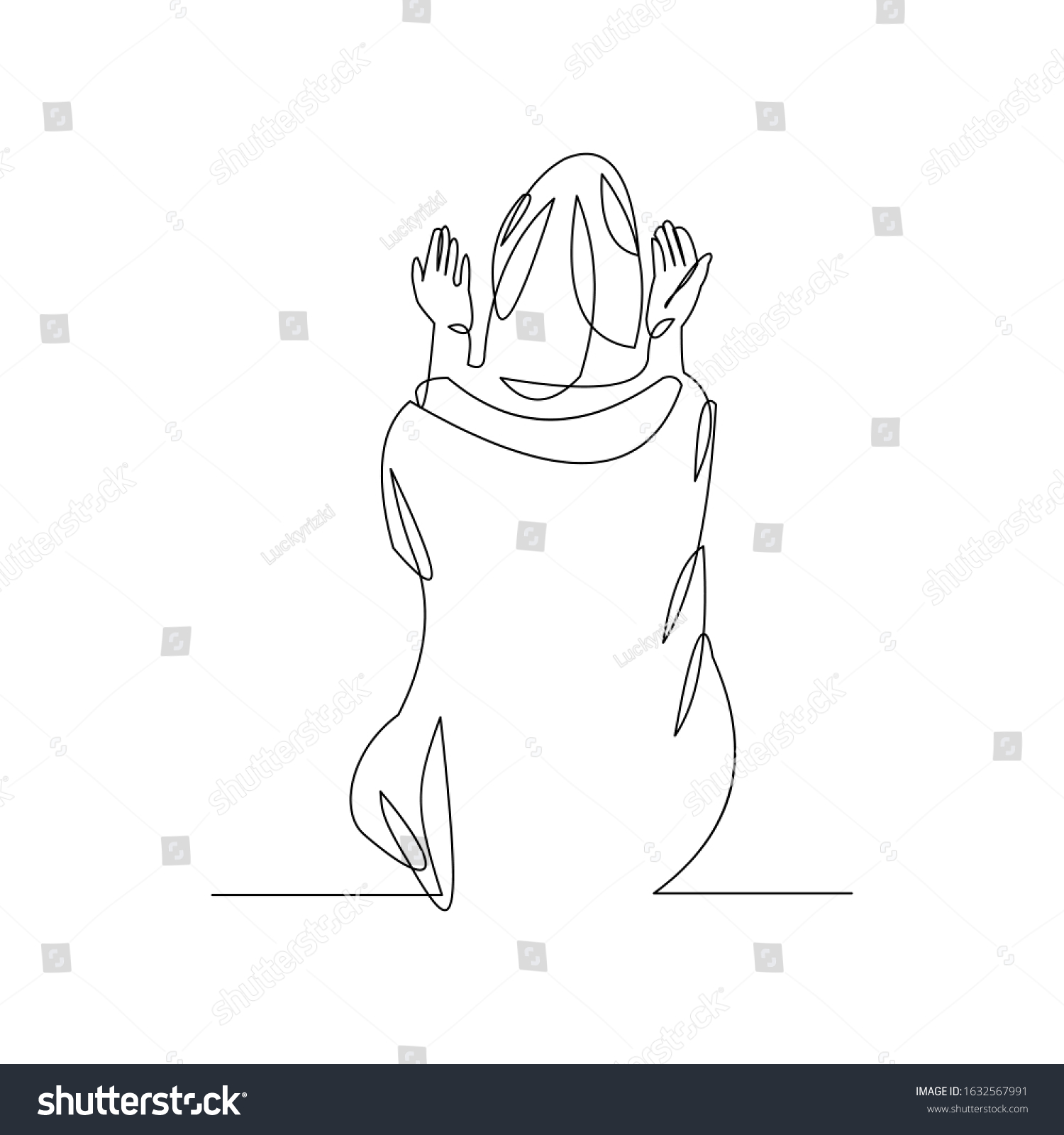 Continuous Line Drawing Muslim Women Pray Stock Vector (Royalty Free ...