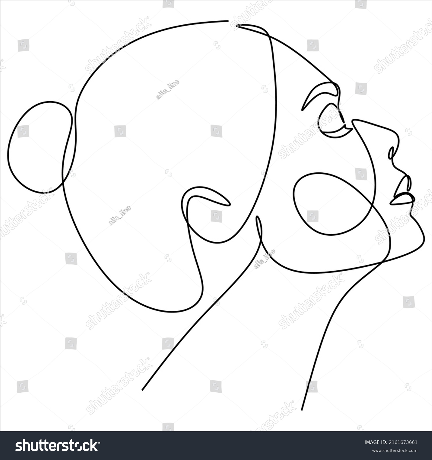 Continuous Line Drawing Portrait Beautiful Womans Stock Vector Royalty