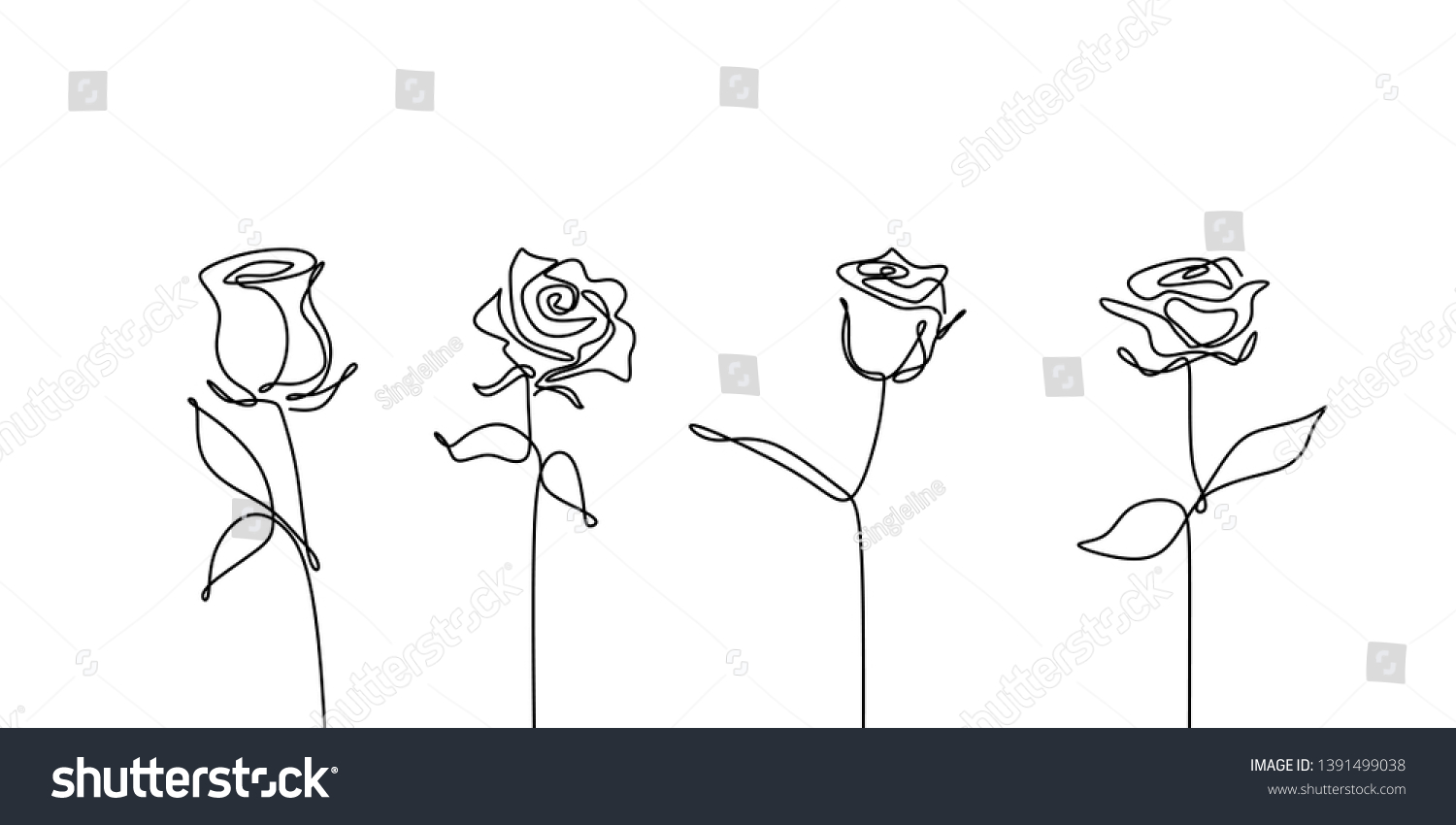 Continuous Line Drawing Rose Flower Set Stock Vector (Royalty Free ...