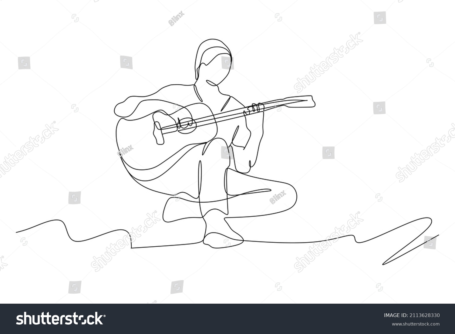 Continuous Line Drawing Sitting Guitarist Playing Stock Vector (Royalty ...