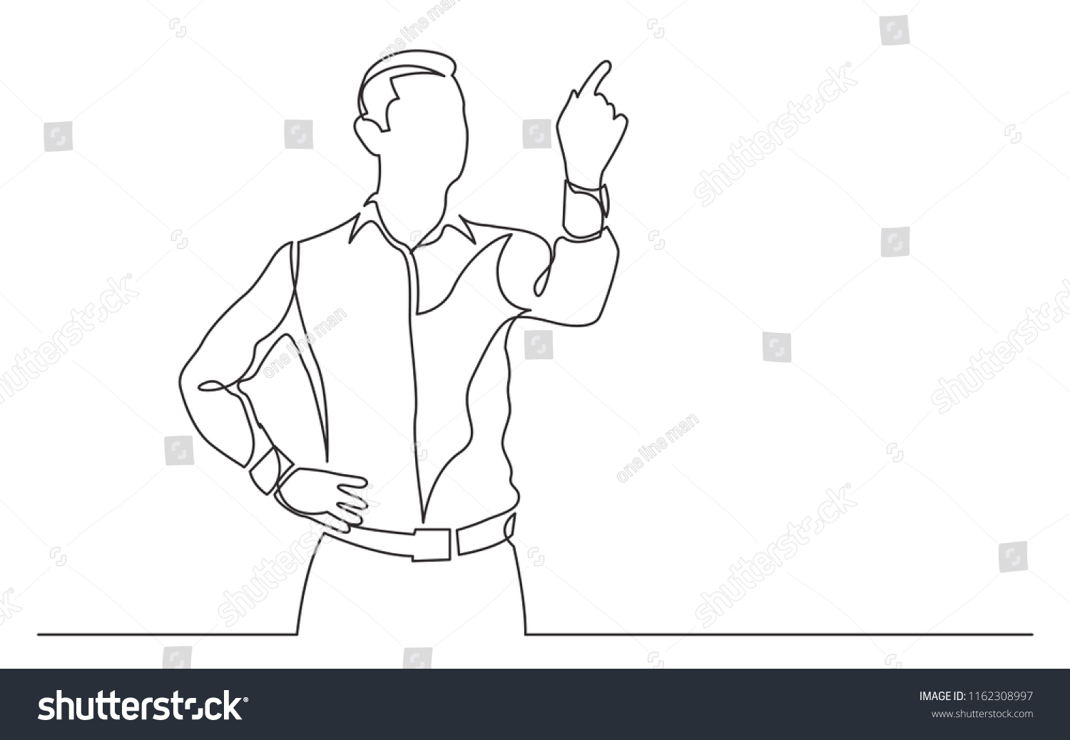 Continuous Line Drawing Standing Man Pointing Stock Vector Royalty