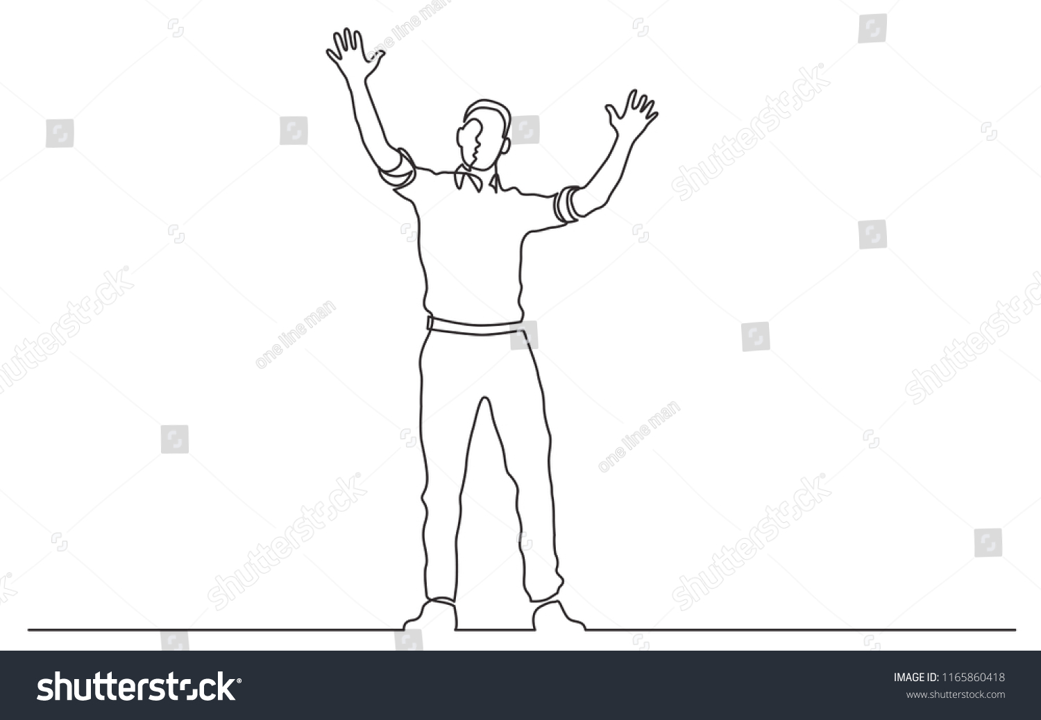 Continuous Line Drawing Standing Man Waving Stock Vector Royalty Free