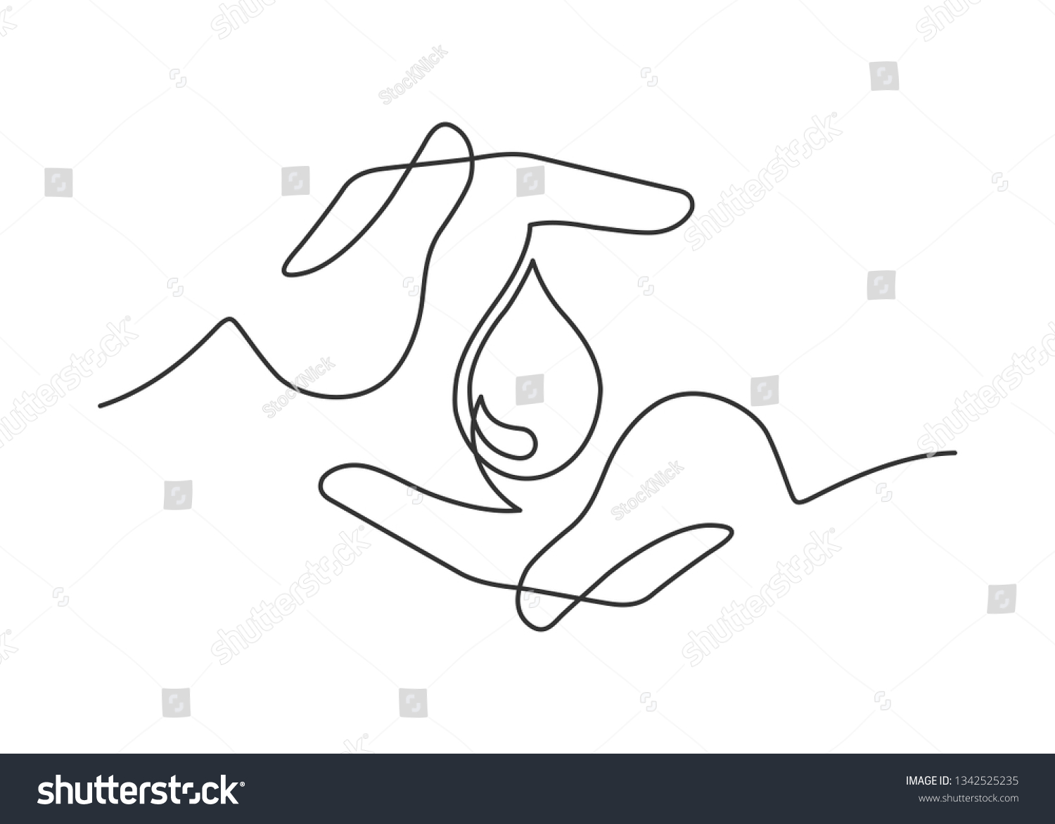 Continuous Line Drawing Water Drop Between Stock Vector Royalty Free