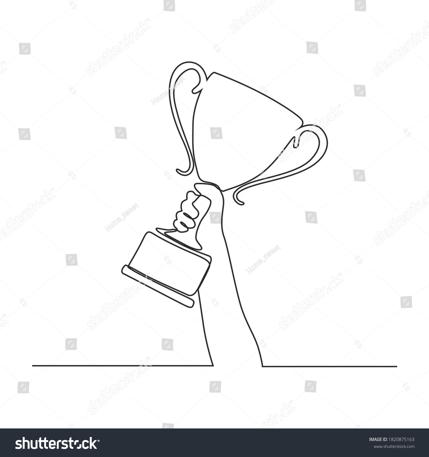 Continuous Line Drawing Winner Holding Raising Stock Vector (Royalty