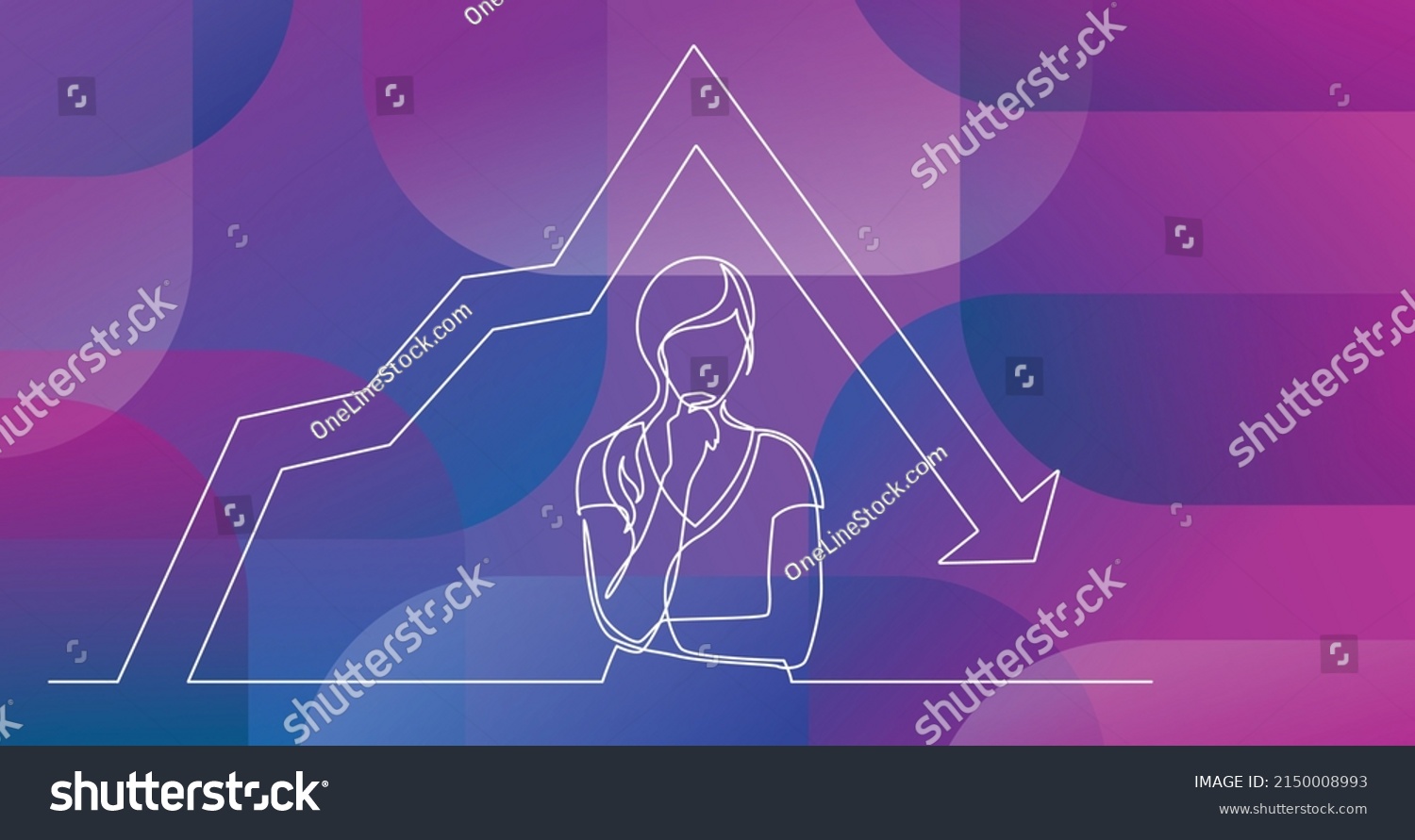 Continuous Line Drawing Woman Confused Thinking Stock Vector Royalty