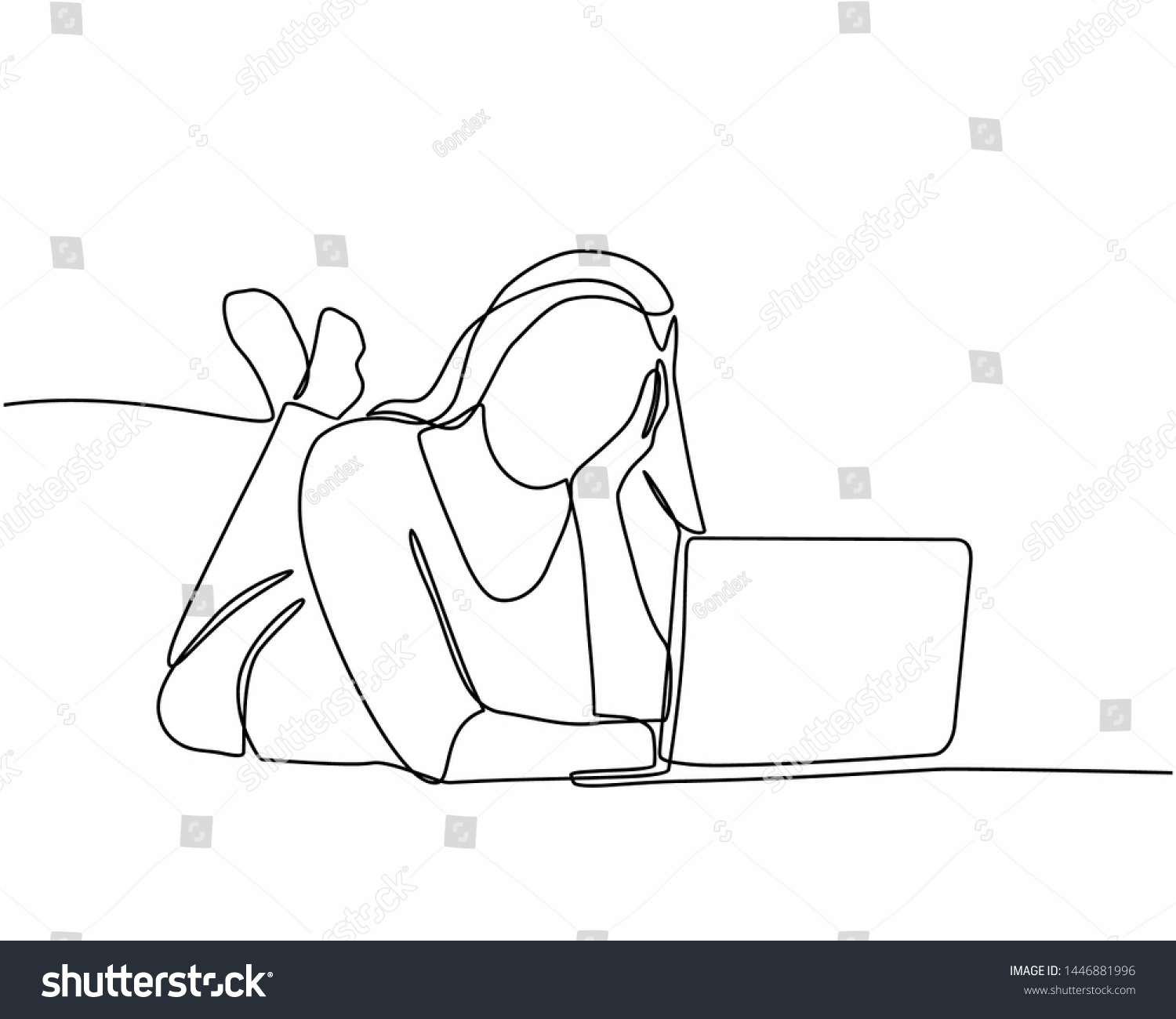 Continuous Line Drawing Woman Playing Laptop Stock Vector (Royalty Free ...