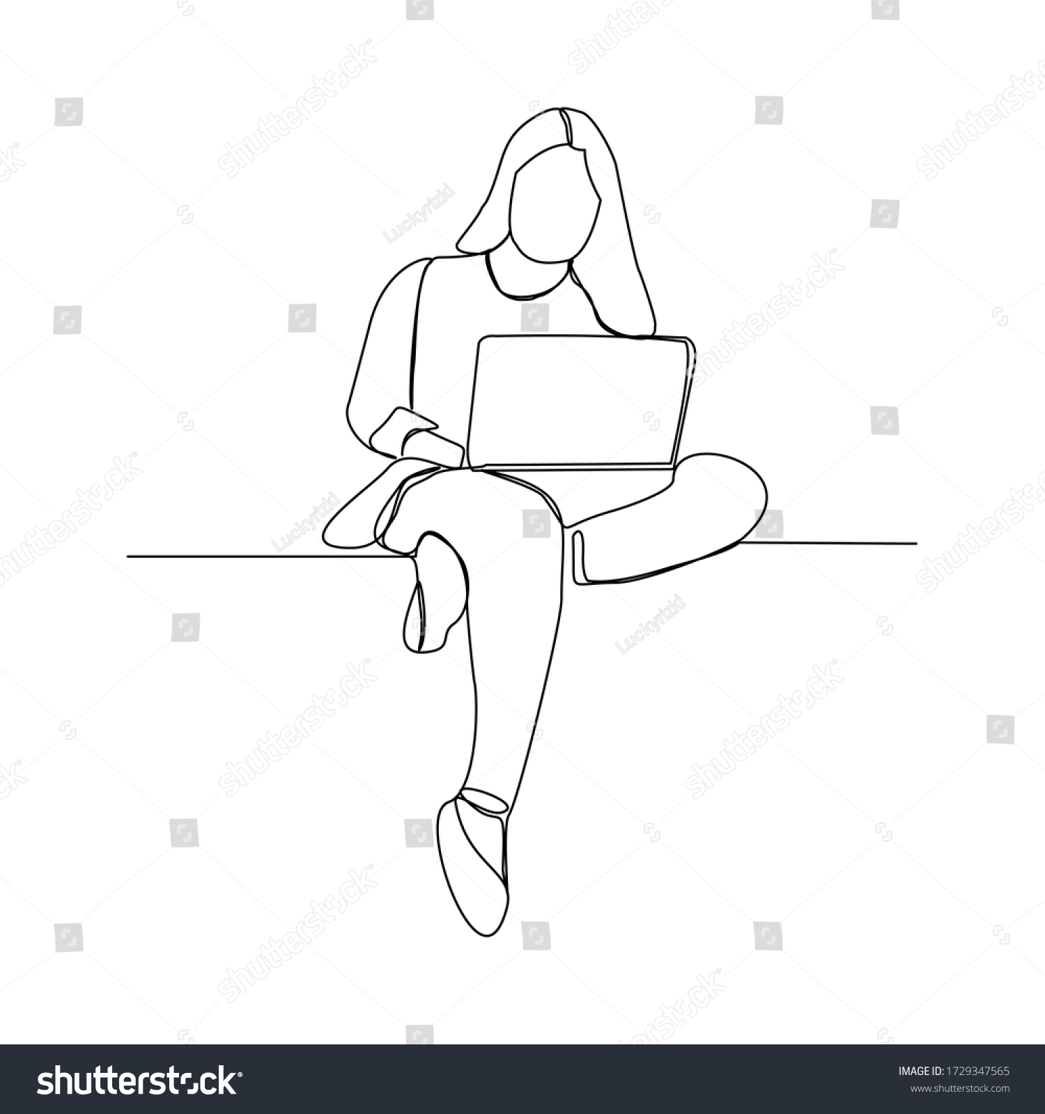 Continuous Line Drawing Woman Sitting Work Stock Vector (Royalty Free ...