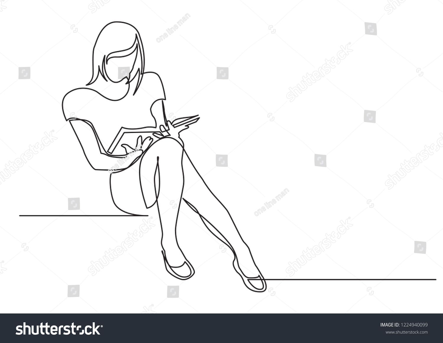 Continuous Line Drawing Young Woman Sitting เวกเตอร์สต็อก ปลอดค่าลิขสิทธิ์ 1224940099 6033