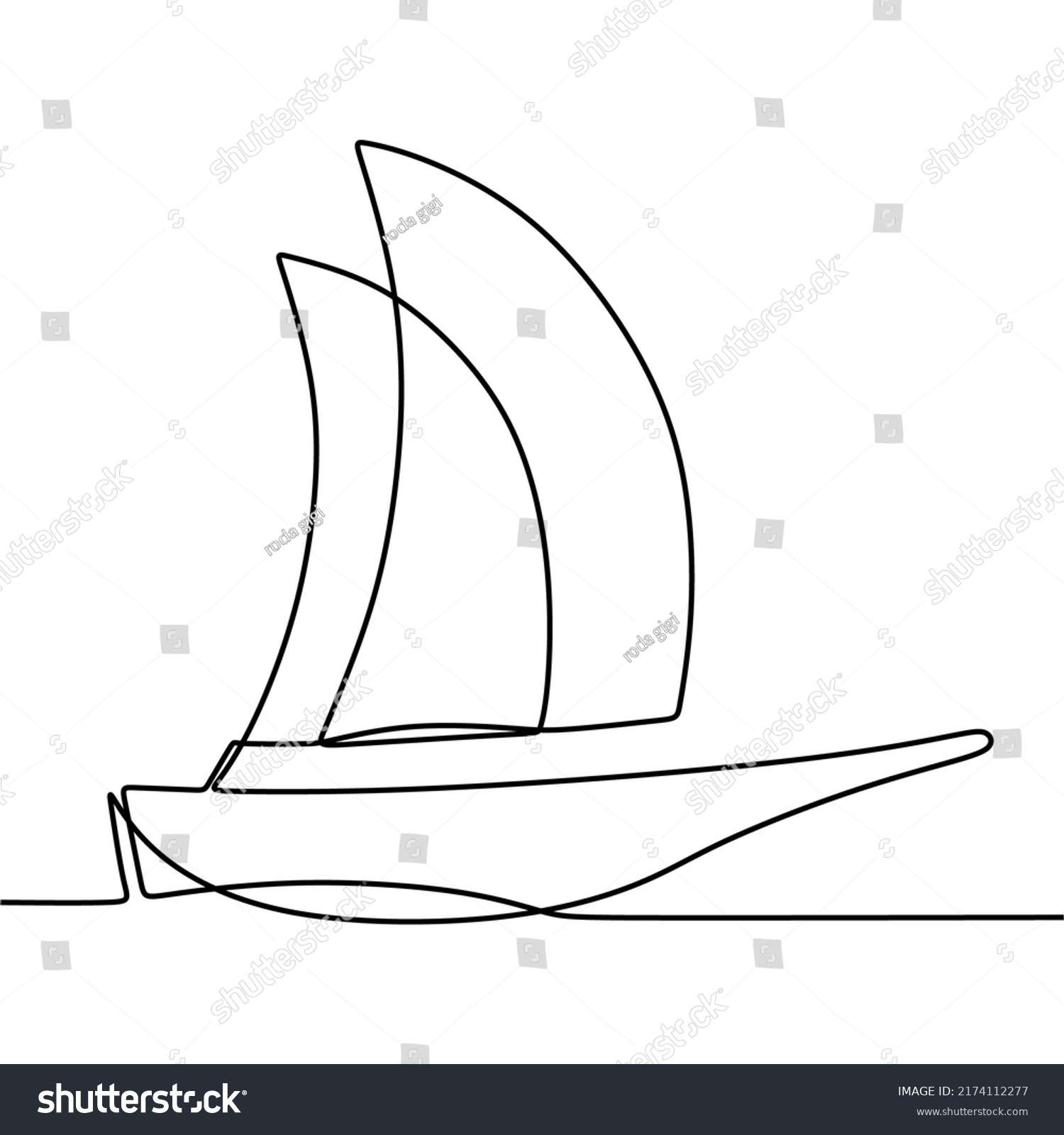 Continuous Line Drawing On Boat Stock Vector (Royalty Free) 2174112277 ...