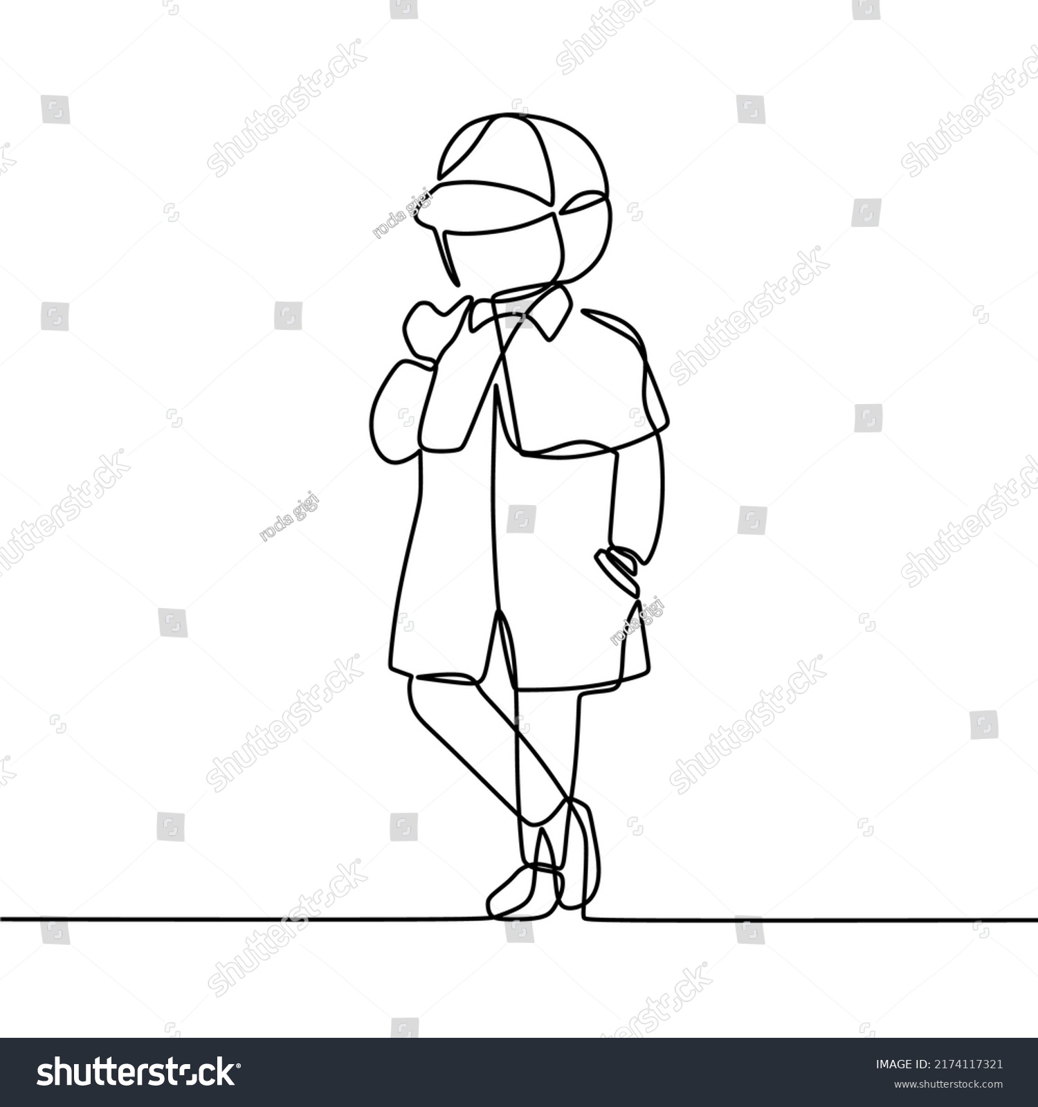 Continuous Line Drawing On Detective Stock Vector (Royalty Free ...