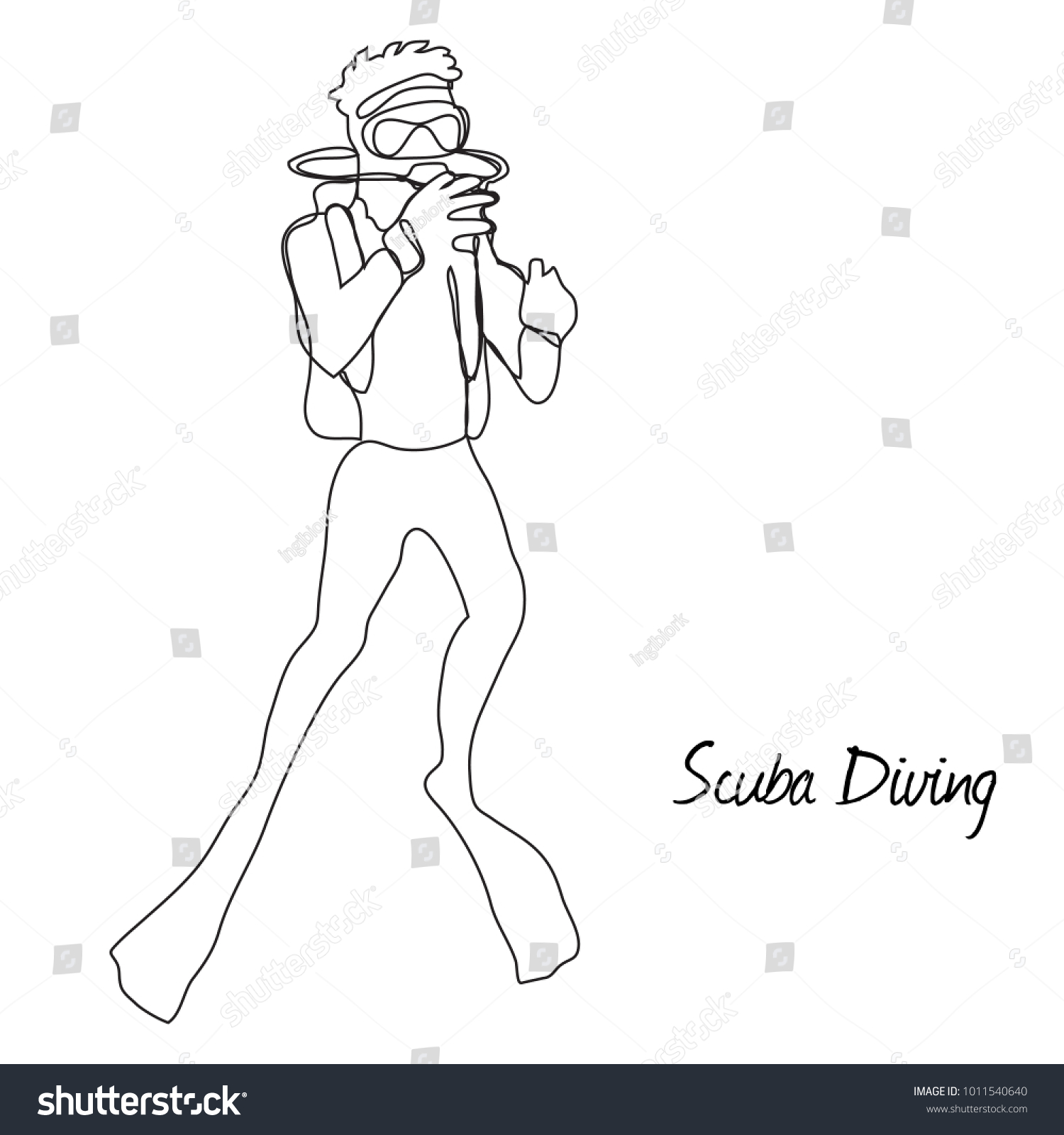 Continuous Line Drawing Scuba Diving Vector Stock Vector Royalty Free