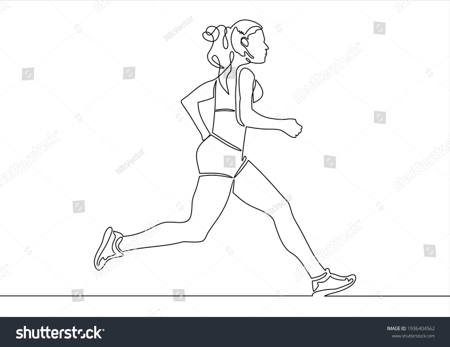 Continuous Line Drawing Sport Running Woman Stock Vector (Royalty Free ...