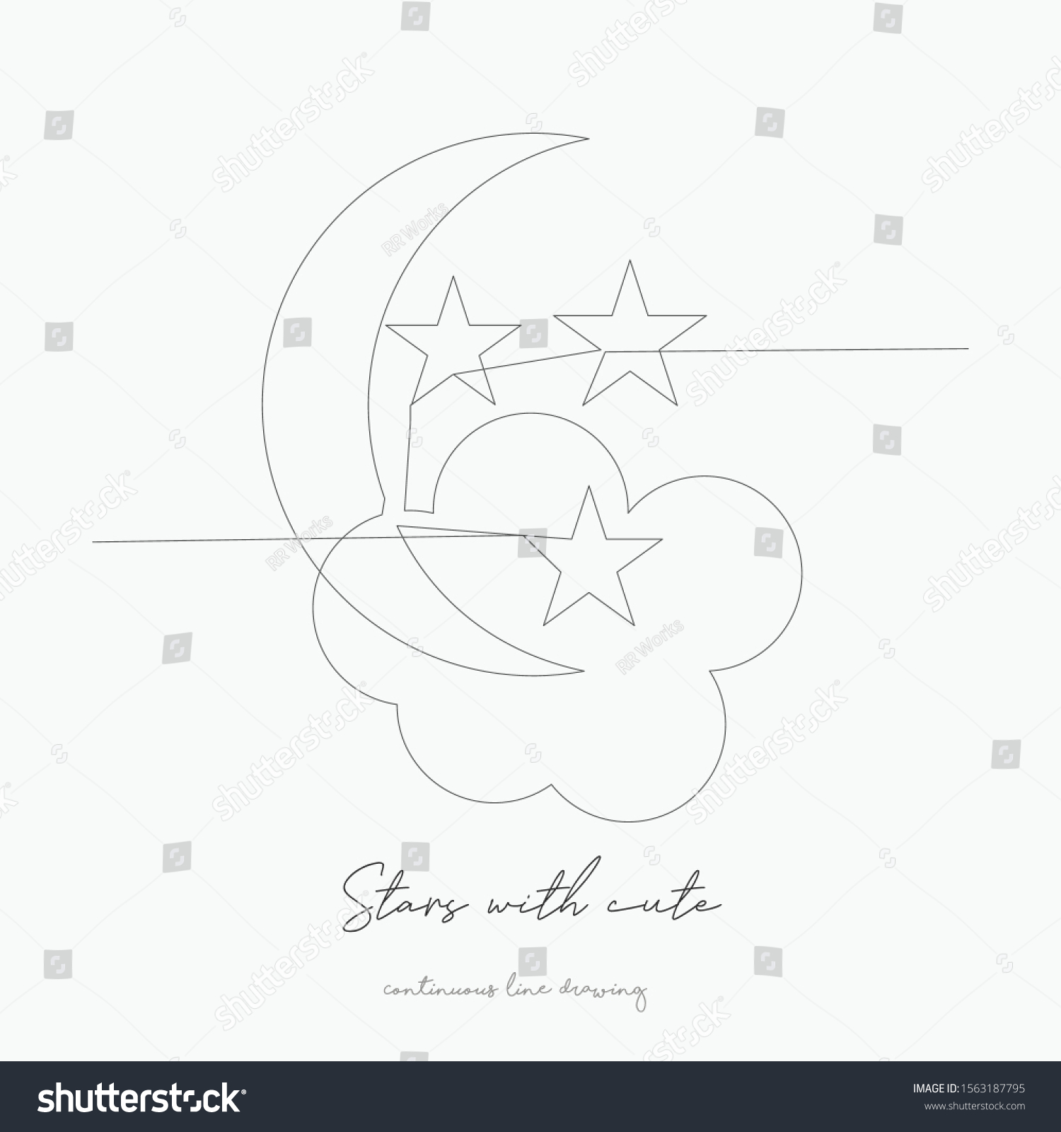 Continuous Line Drawing Stars Cute Moon เวกเตอร์สต็อก ปลอดค่า