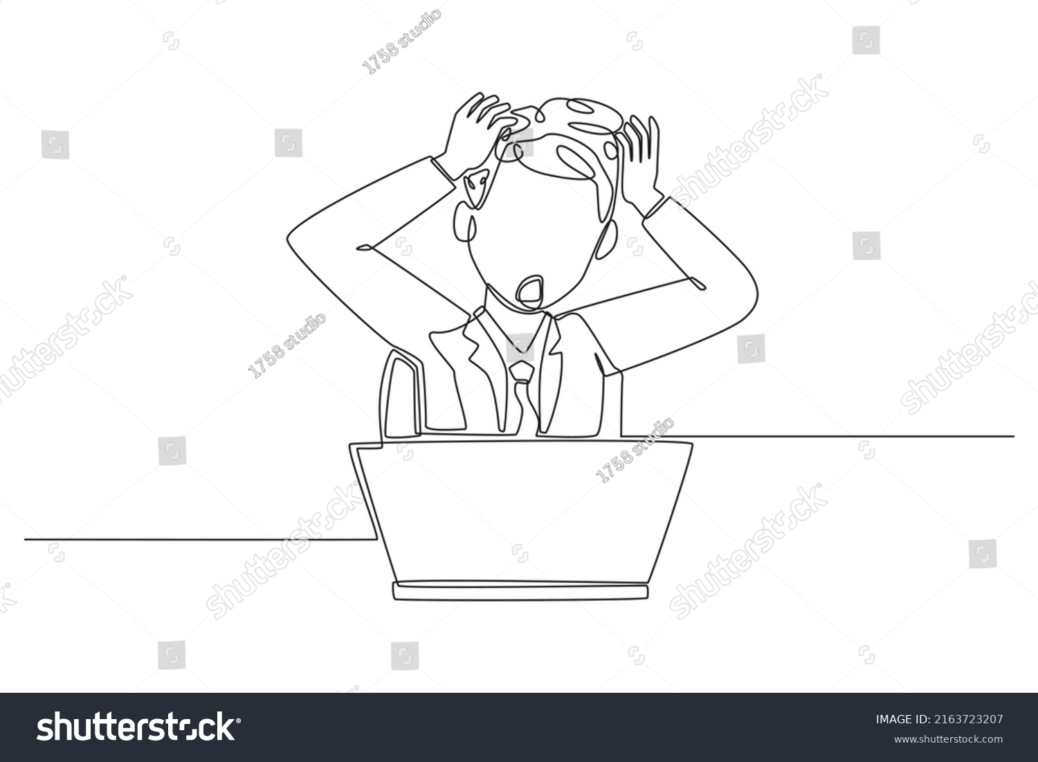 Continuous Line Drawing Unhappy Young Businessman Stock Vector (Royalty ...