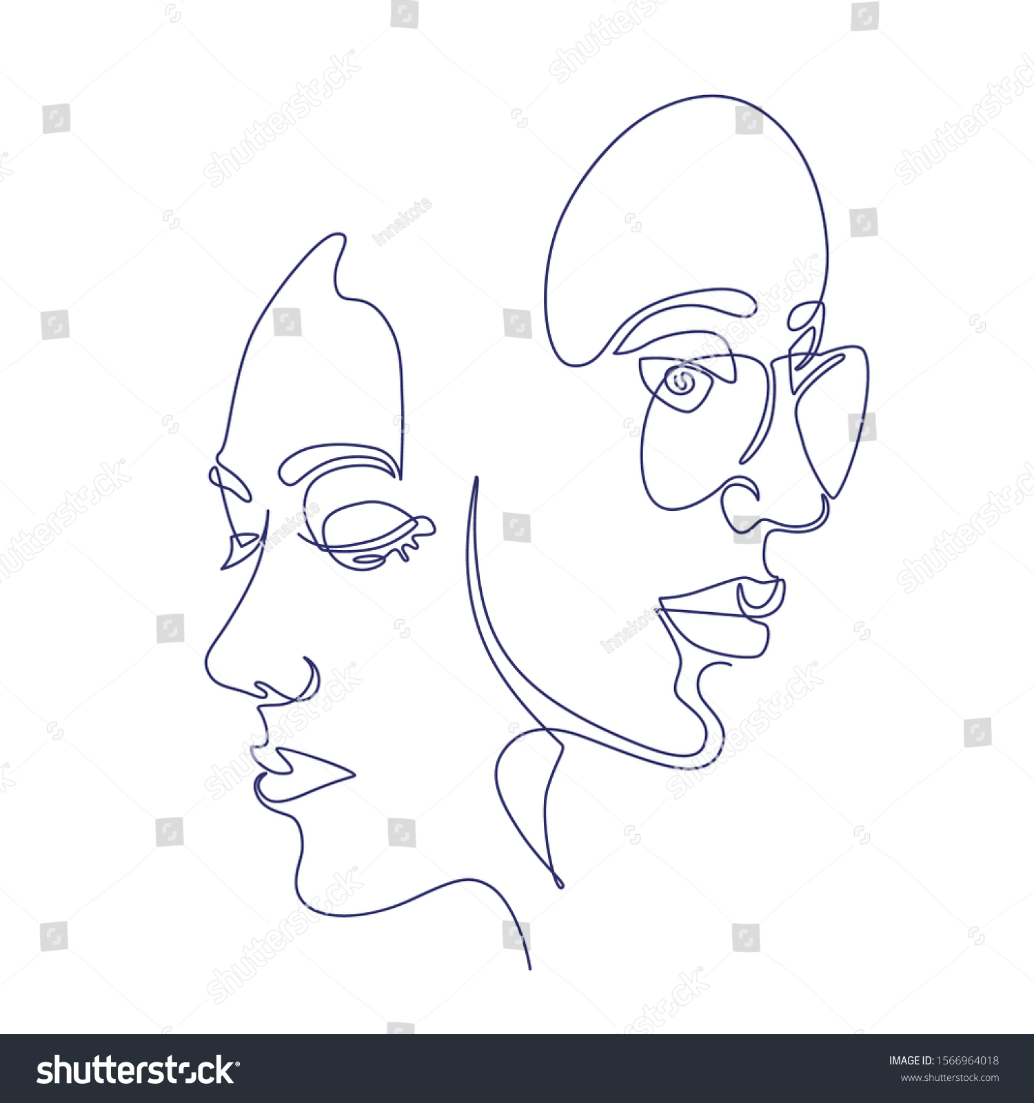 Continuous Line Two Women Faces Abstract Stock Vector Royalty Free