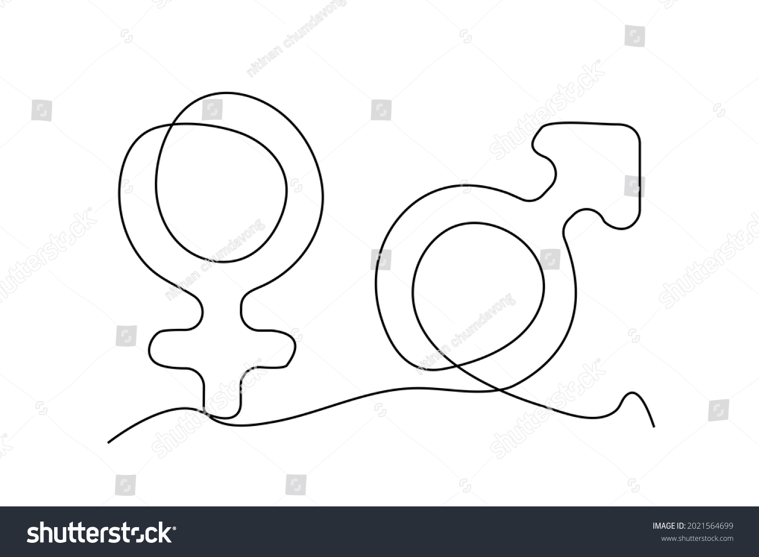 Continuous Line Vector Illustration Sex Symbols เวกเตอร์สต็อก ปลอดค่า