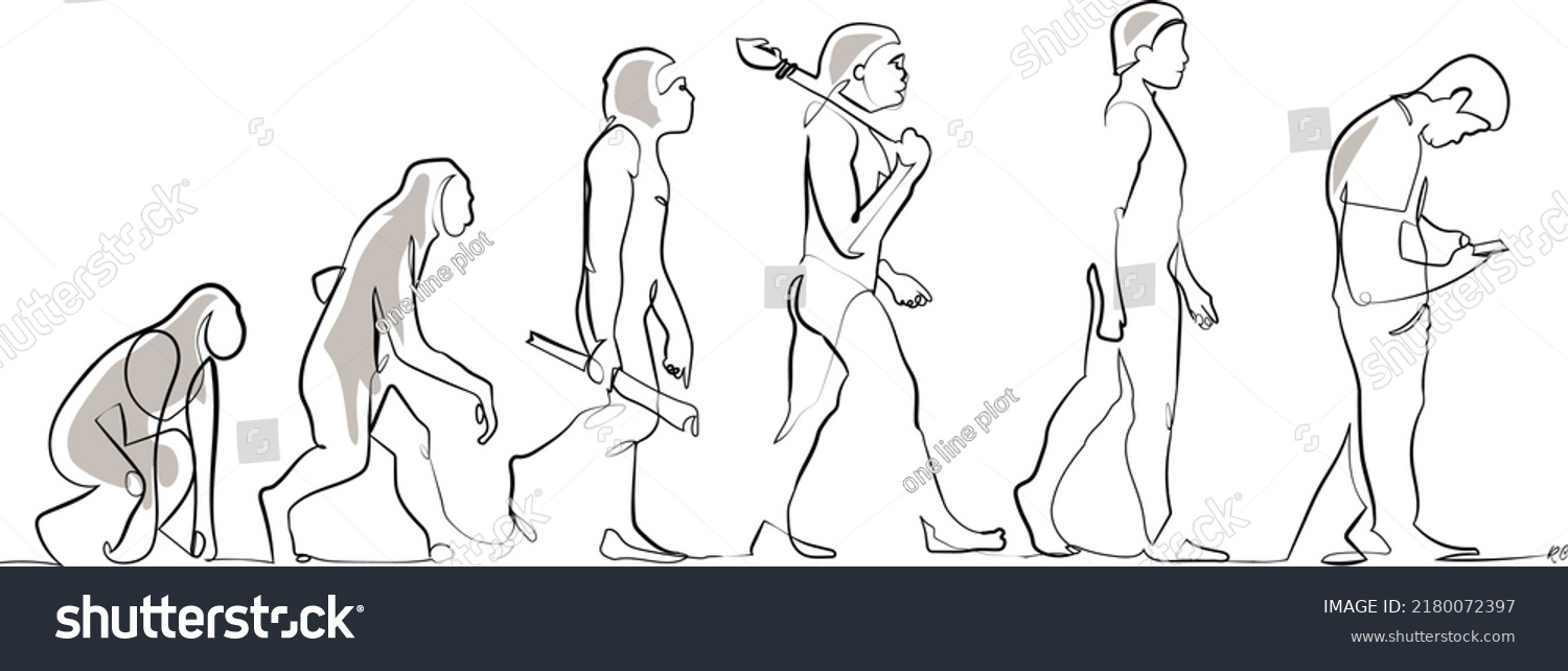 SVG of Continuous one Line Art: Human Evolution to a mobile phone user svg