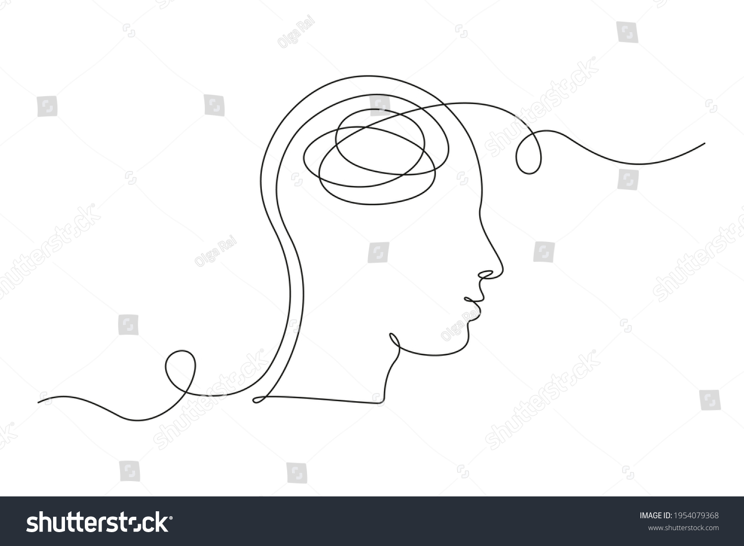 SVG of Continuous one line drawing of a person with confused feelings worried about bad mental health. Problems, failure and grief concept. Lineart Vector illustration svg