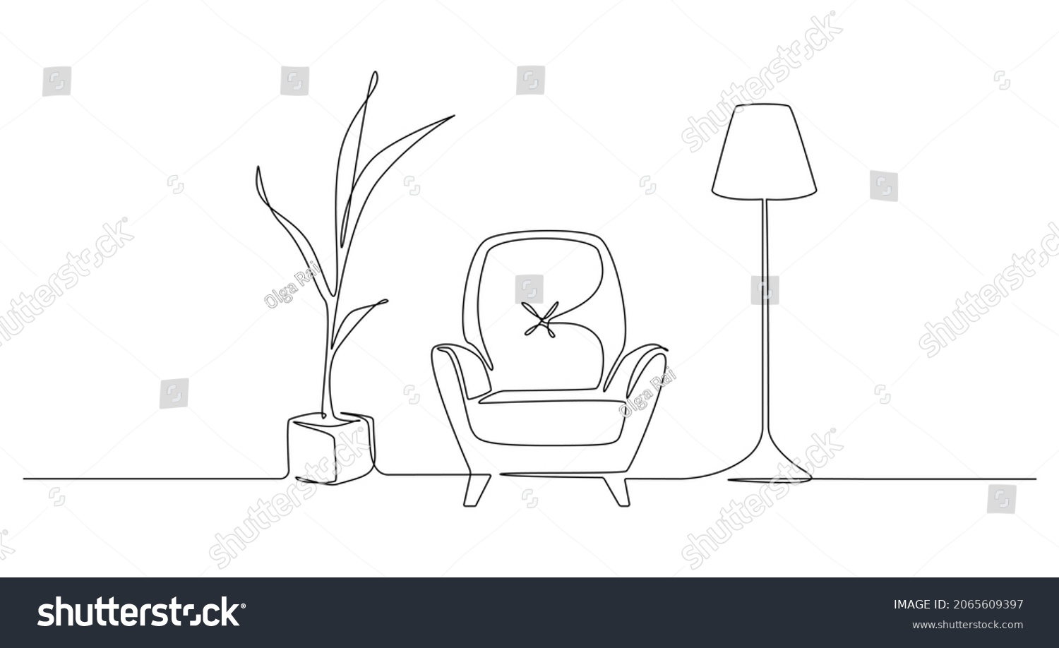 Continuous One Line Drawing Armchair Lamp Stock Vector (Royalty Free ...