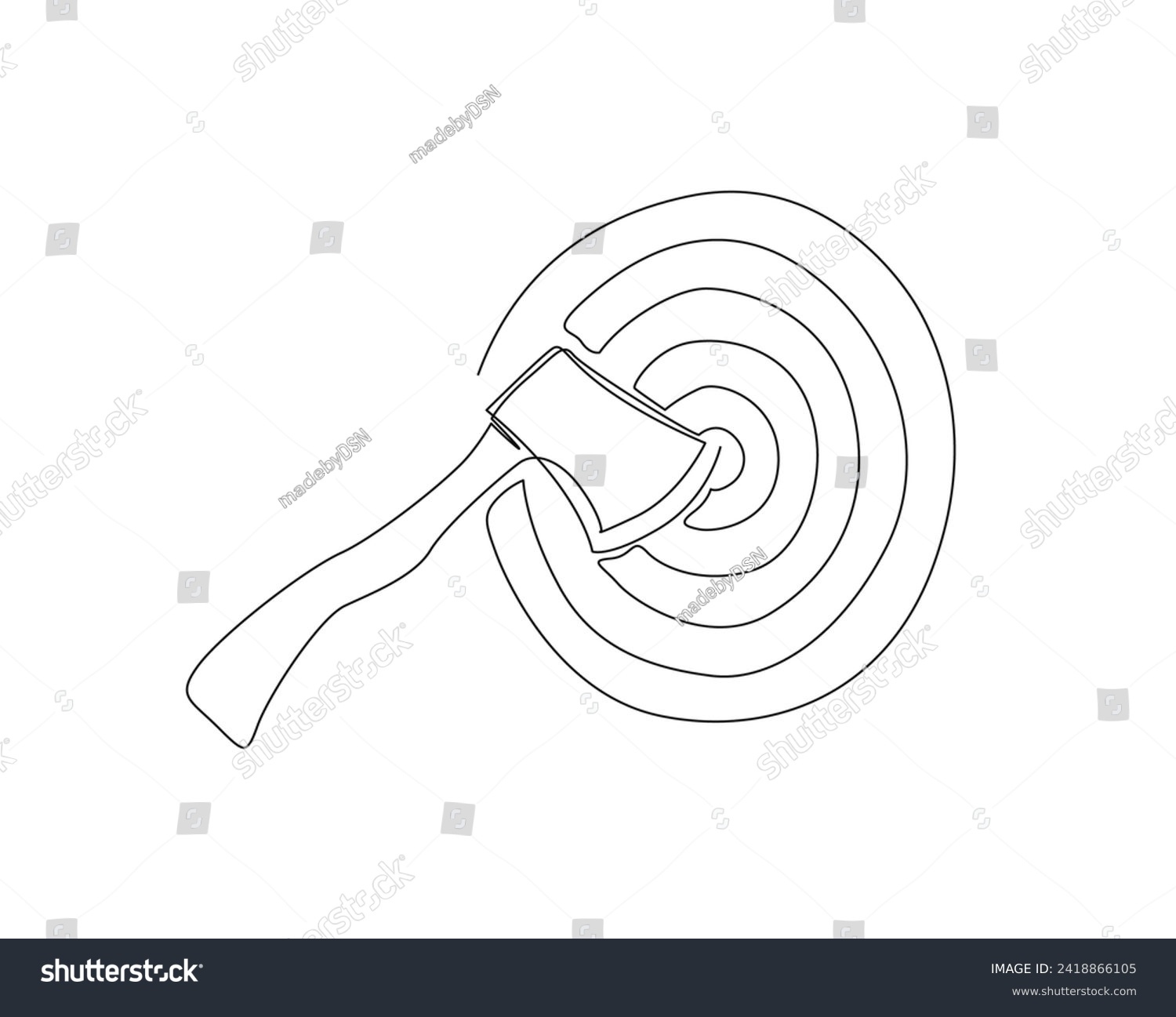 SVG of Continuous one line drawing of axe throwed in wood target. Throw axe in target line art vector illustration. Editable stroke. svg