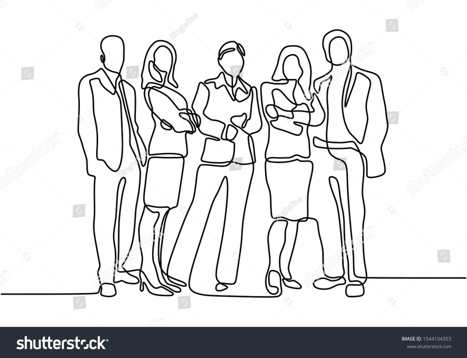 Continuous One Line Drawing Business People Vector De Stock Libre De Regalías 1544154353