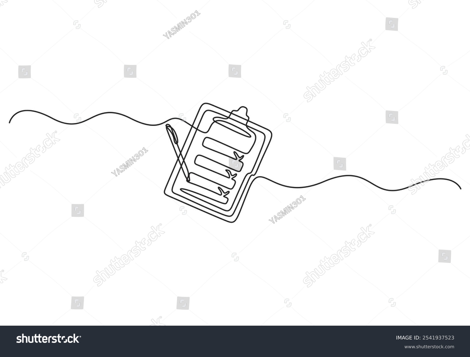 recommend clip art: Continuous one line drawing of Clipboard with checklist and pen. To do list with ticks and concept for test expertise and exam in simple linear style. Vector illustration