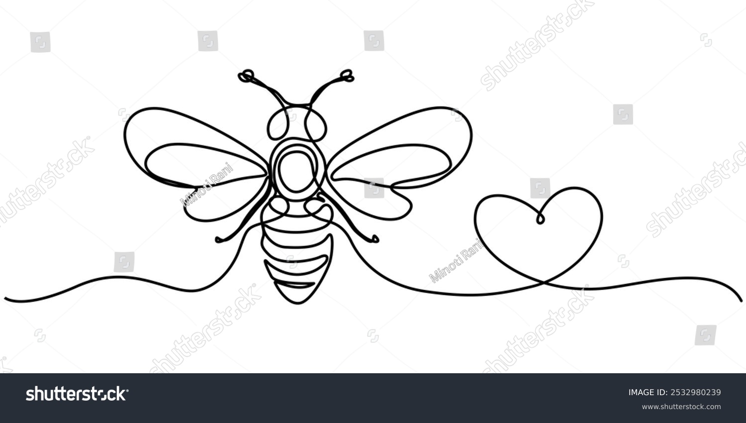 recommend clip art: Continuous one line drawing of fliying bee shapped love. Simple illustration of honey bee line art vector illustration, Bee in heart shape. Continuous one line art drawing, Continuous one line drawing