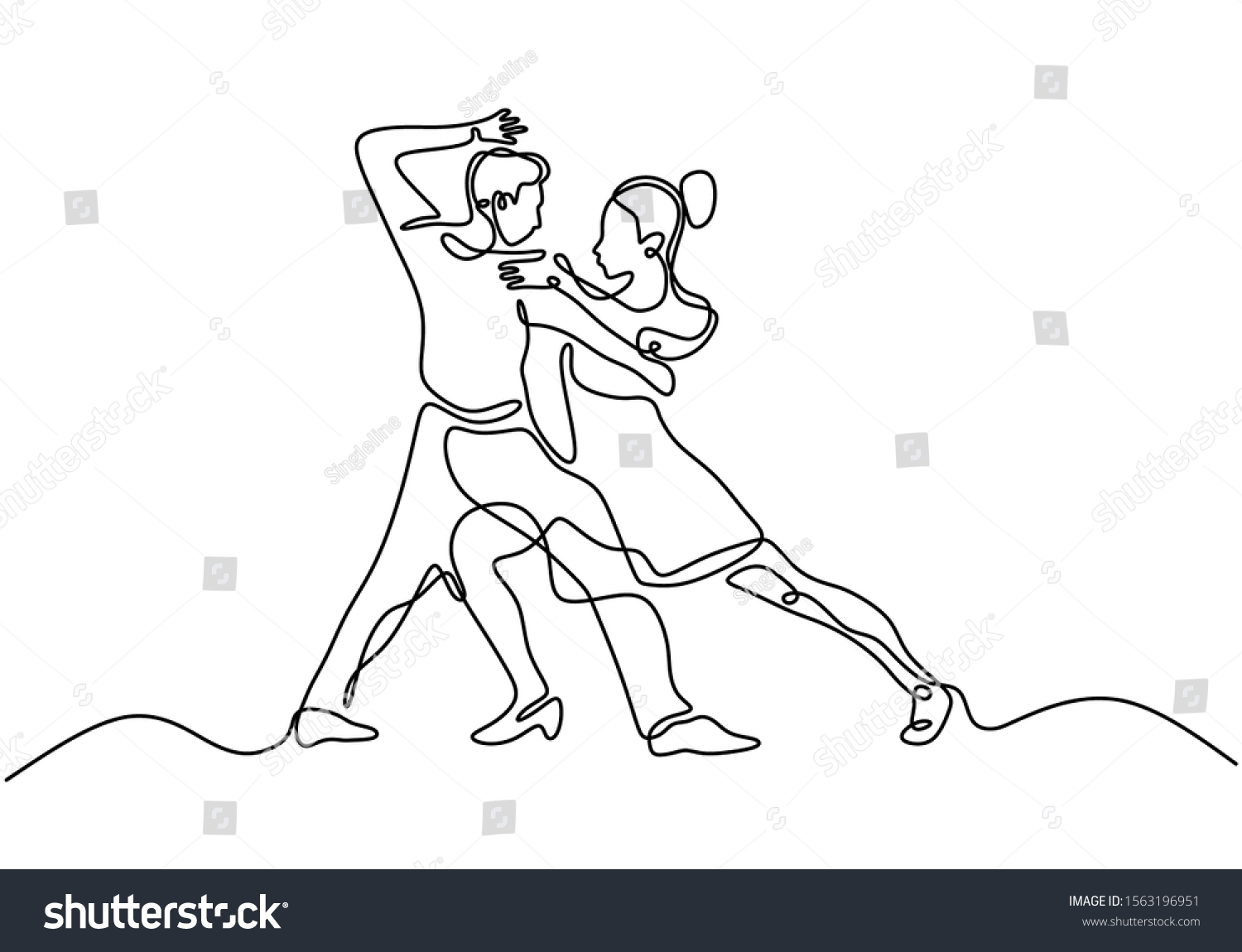 Continuous One Line Drawing Romantic Tango Stock Vector (Royalty Free ...