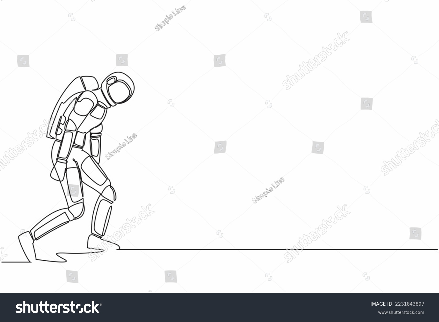 SVG of Continuous one line drawing sadness young astronaut bowed down. Having mental pressure or stress after spacecraft expedition. Cosmonaut outer space. Single line draw graphic design vector illustration svg