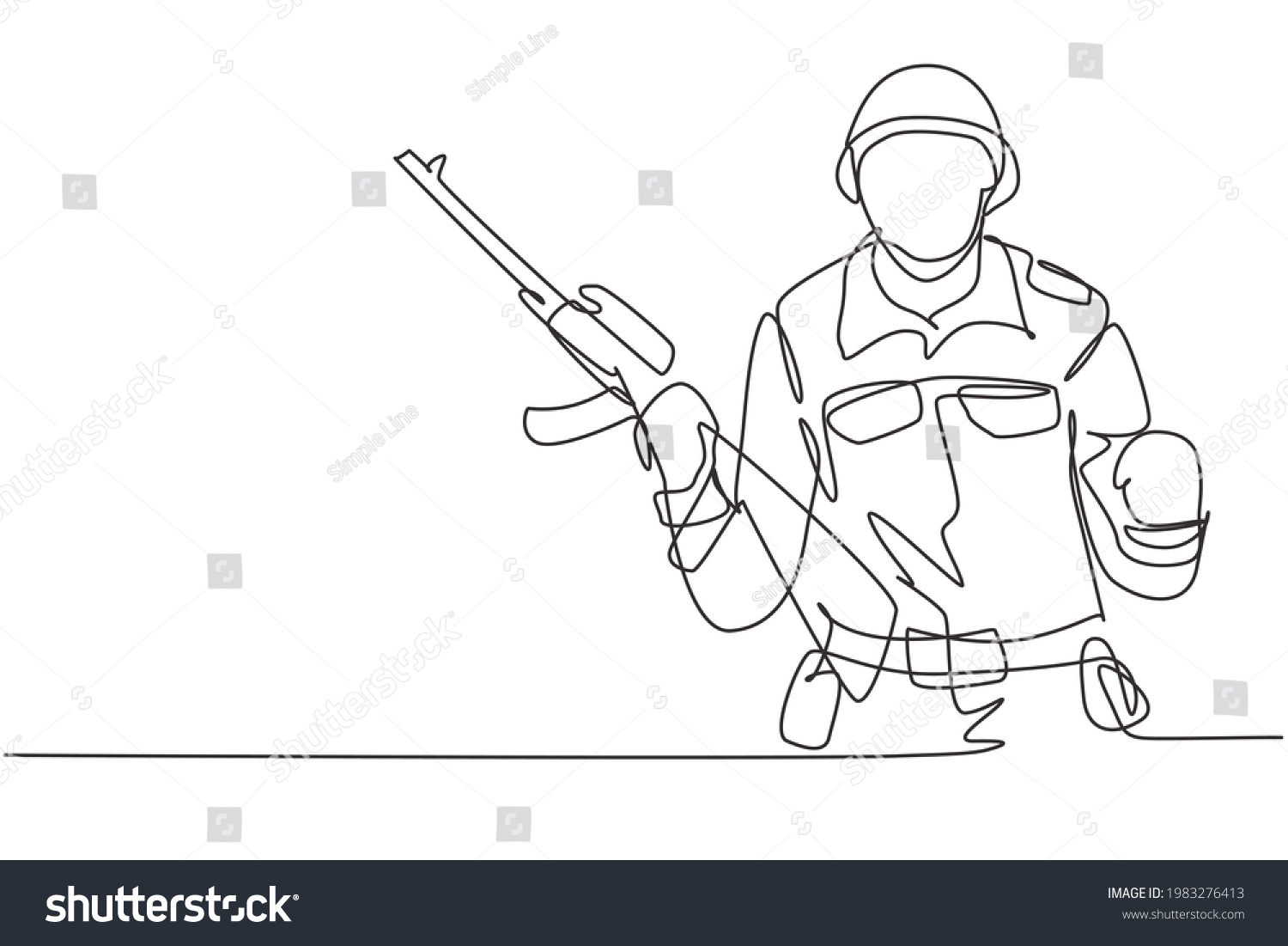 Continuous One Line Drawing Soldier Weapon Stock Vector (Royalty Free ...