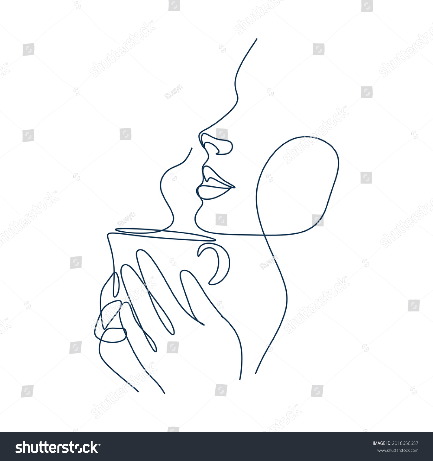 recommend clip art: Continuous one line drawing. Woman relaxing with cup of tea. Vector illustration