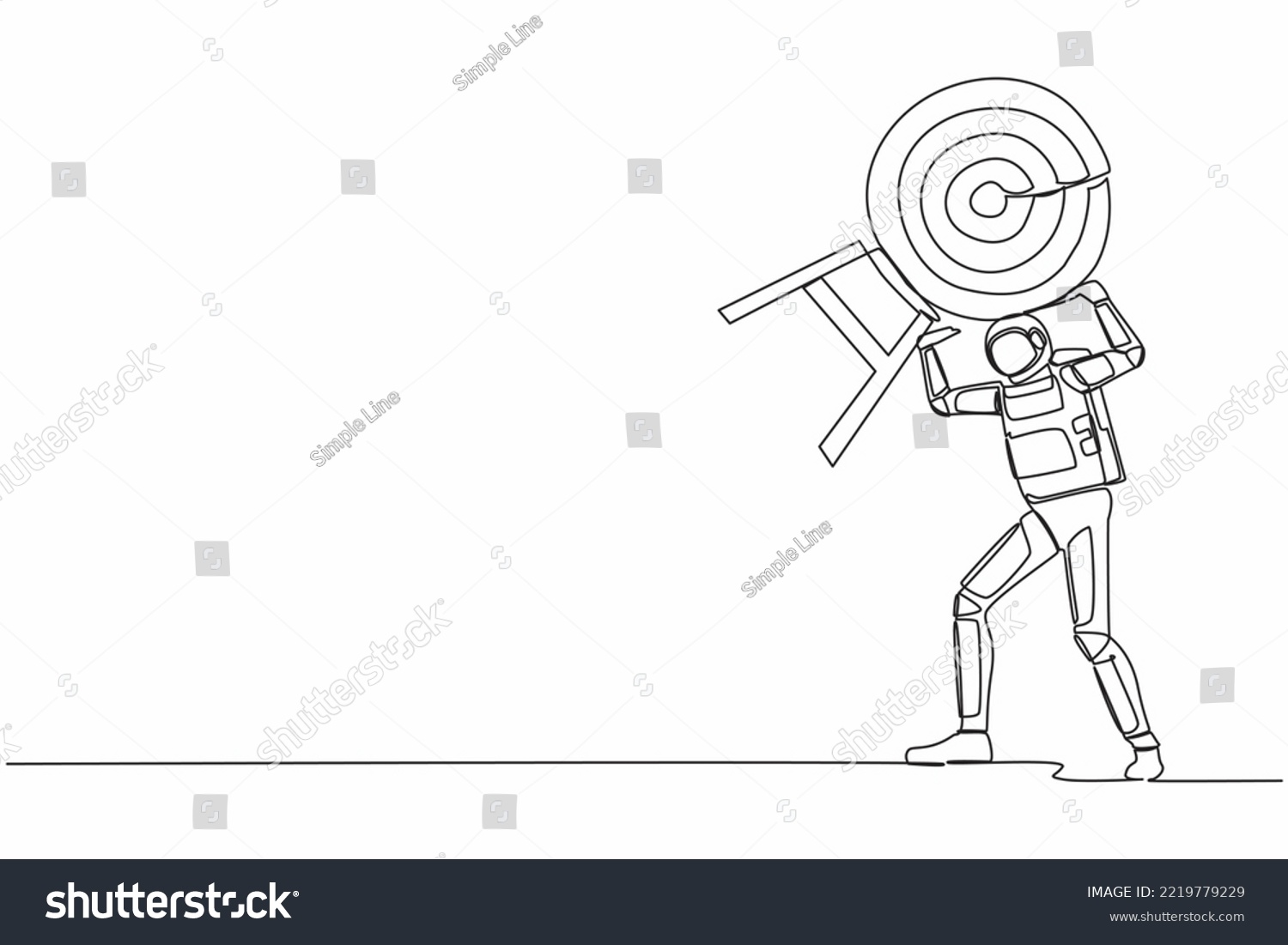 SVG of Continuous one line drawing young astronaut carrying heavy target on his back. Exhausted to achieve space exploration competition. Cosmonaut outer space. Single line graphic design vector illustration svg