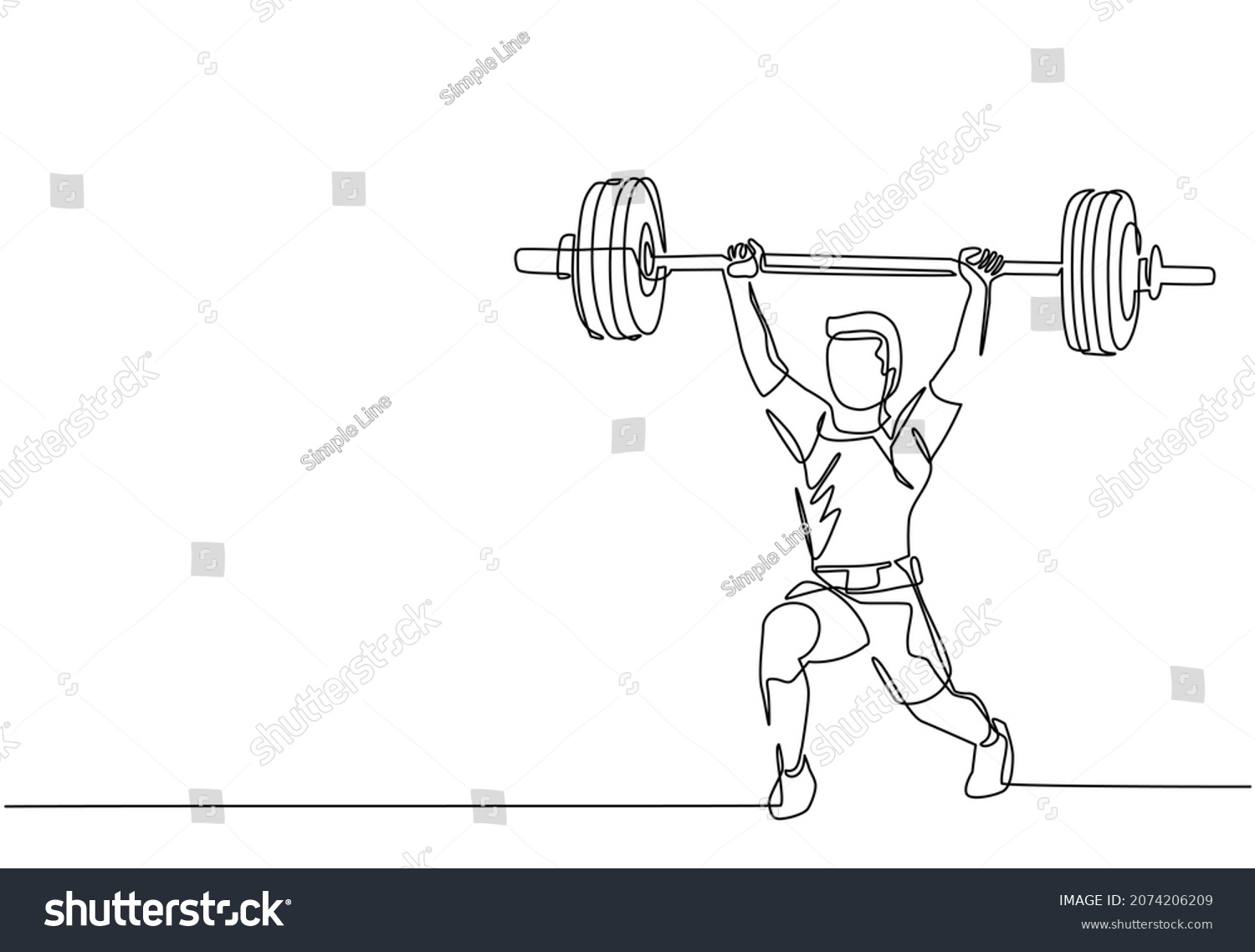 SVG of Continuous one line drawing young bodybuilder man doing exercise with a heavy weight bar in gym. Powerlifter train weightlifting. Healthy concept. Single line draw design vector graphic illustration svg