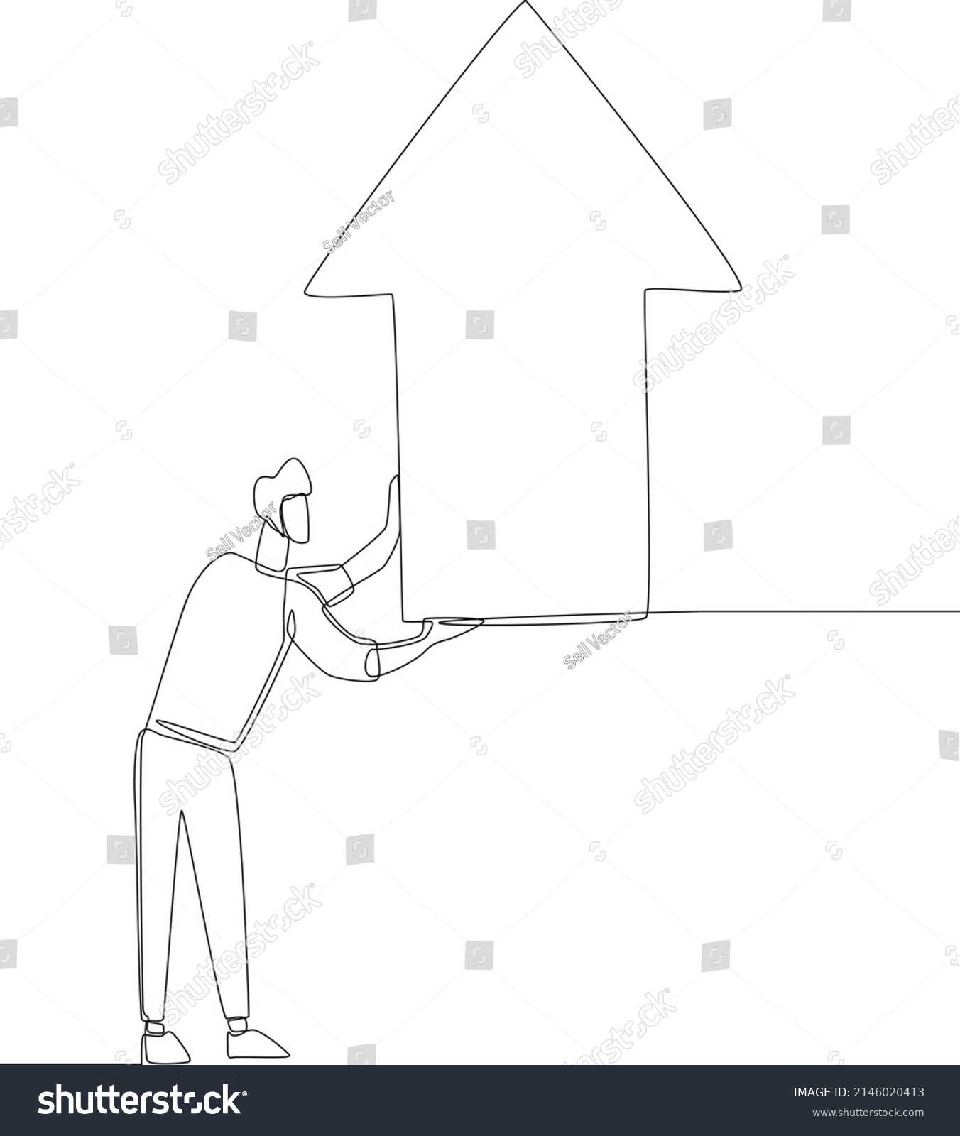 SVG of Continuous one line drawing Young man holding arrow with hands. Stock market buy or sell. Single line draw design vector graphic illustration. svg