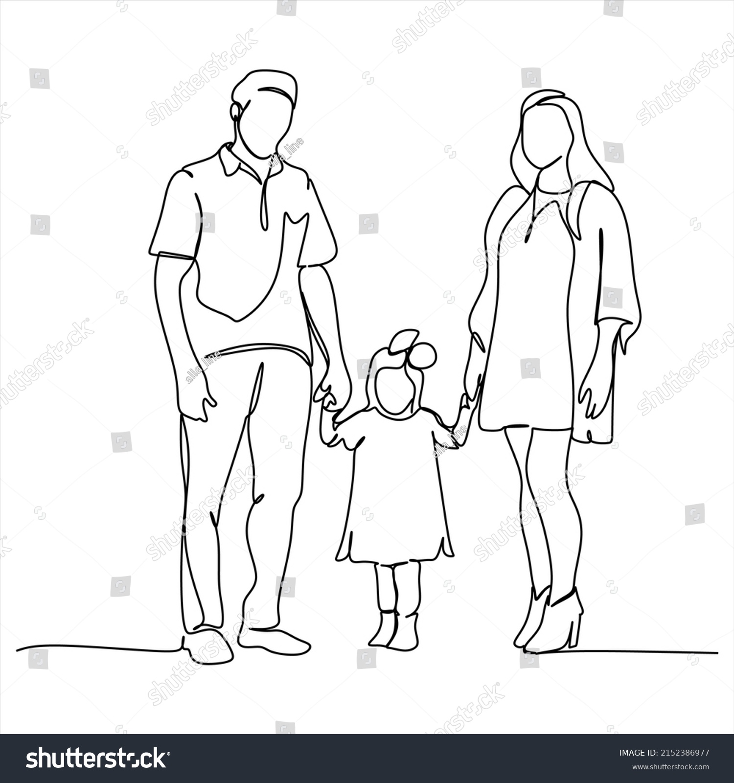 Continuous Single Drawn One Line Family Stock Vector (Royalty Free ...