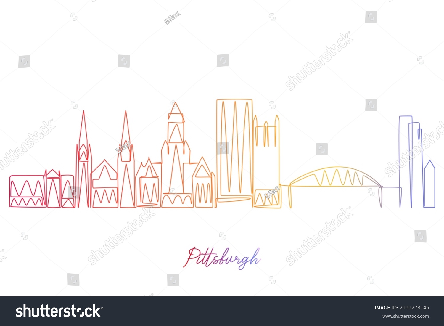 SVG of Continuous Single Line drawing of Pittsburg Pennsylvania USA. Simple gradient colored line hand drawn style design for travel and destination concept svg