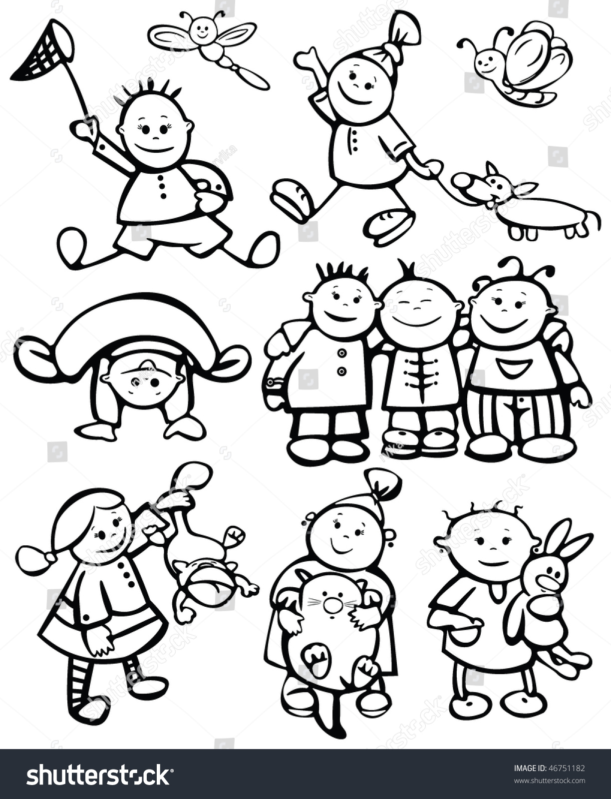 Contour Drawing Of Fun Kids Stock Vector Illustration 46751182 ...