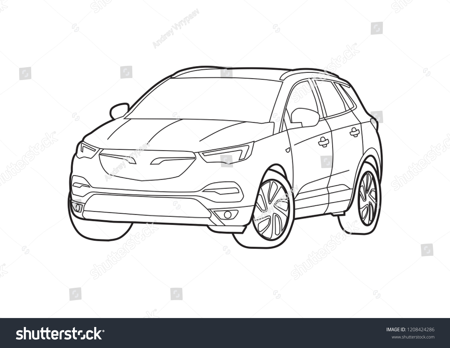 Contour Drawing Suv Opel Grandland X Stock Vector (Royalty Free