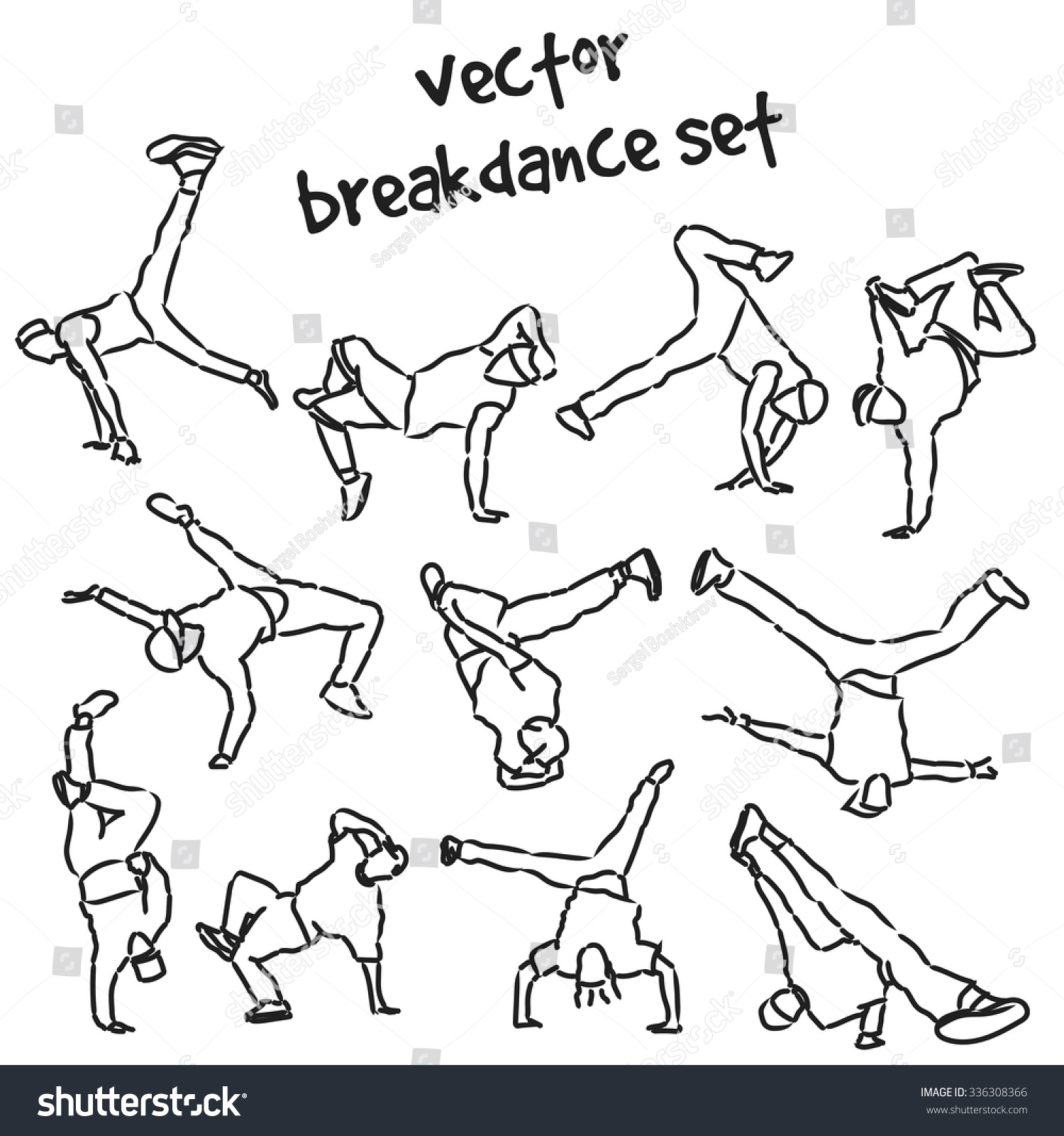 SVG of Contour silhouettes set of break dancers. Vector set svg