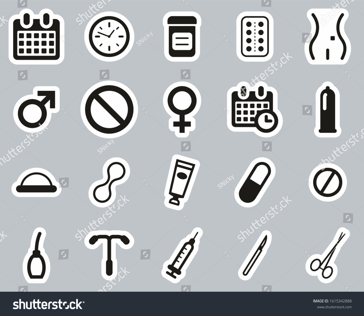 Contraception Methods Icons Black White Sticker Stock Vector Royalty