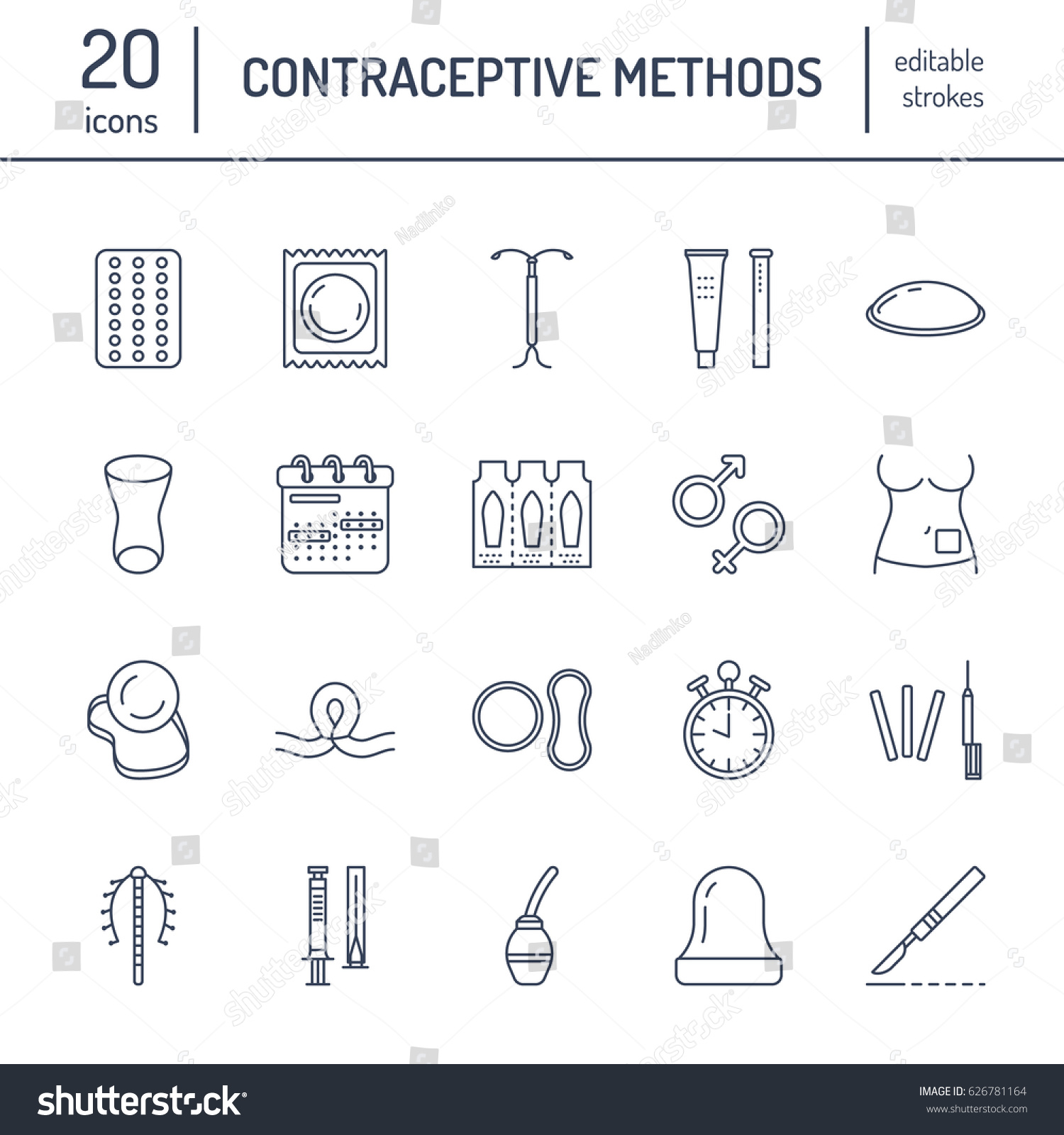 Contraceptive Methods Line Icons Birth Control Stock Vector Royalty Free 626781164 3117